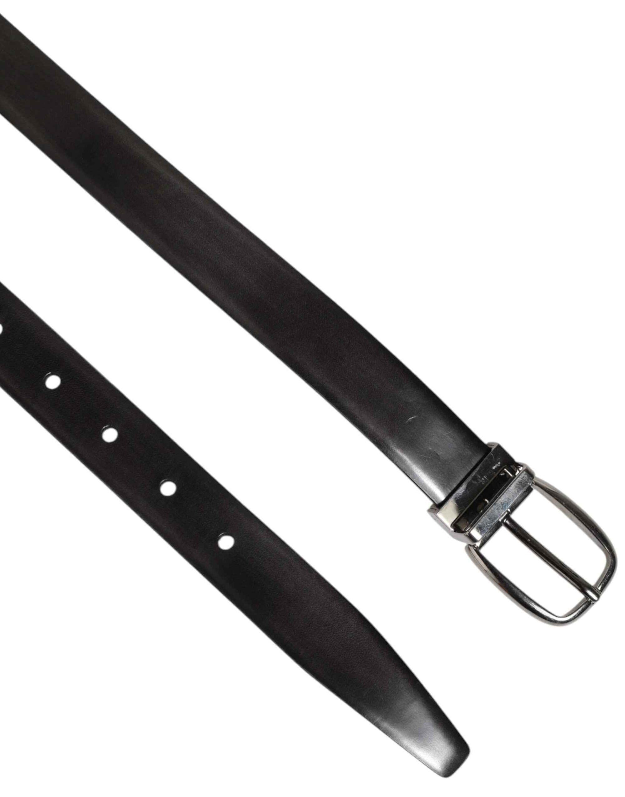 Dolce & Gabbana Black Classic Leather Silver-Tone Buckle Belt