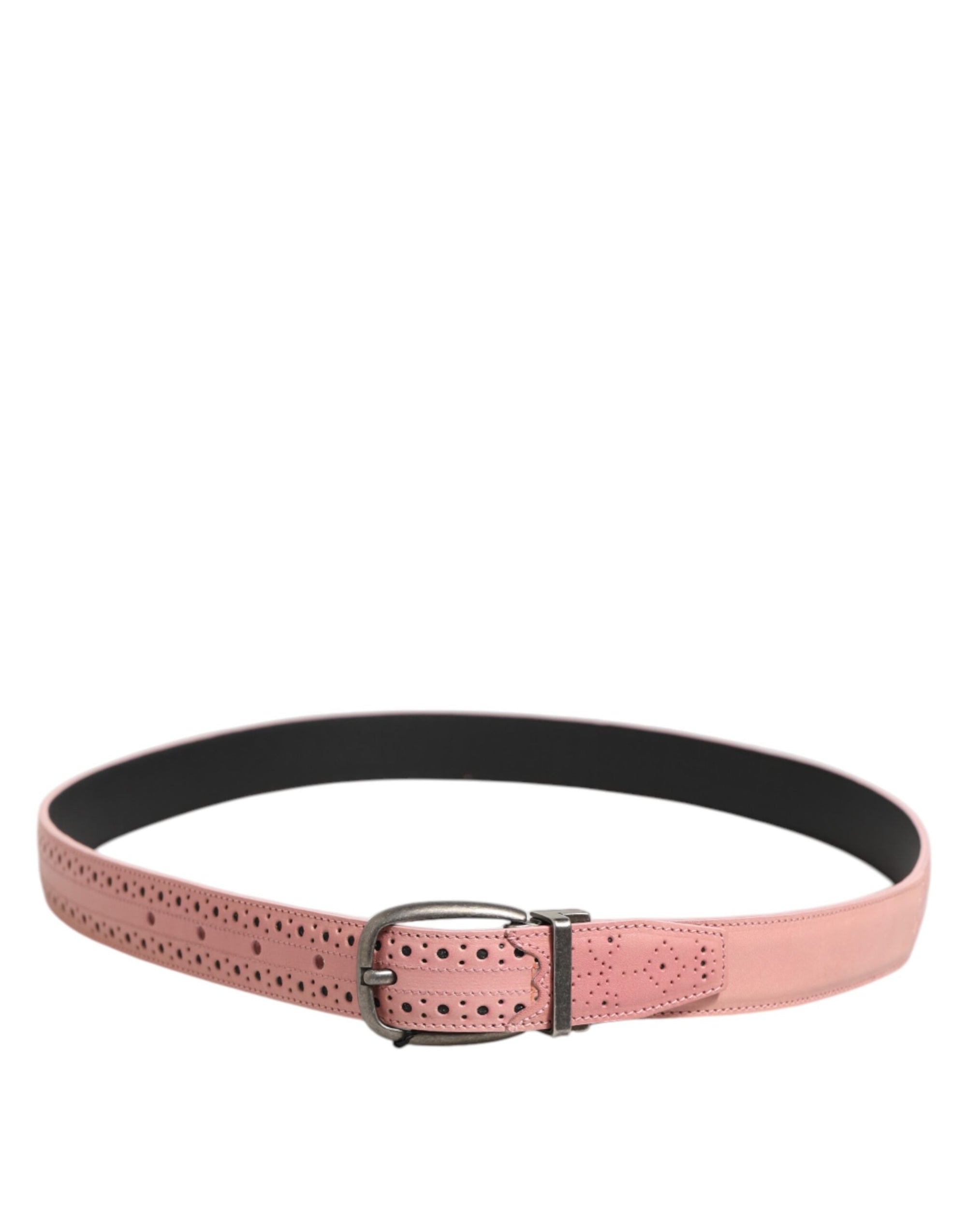 Dolce & Gabbana Pink Leather Perforated Detailing Buckle Belt