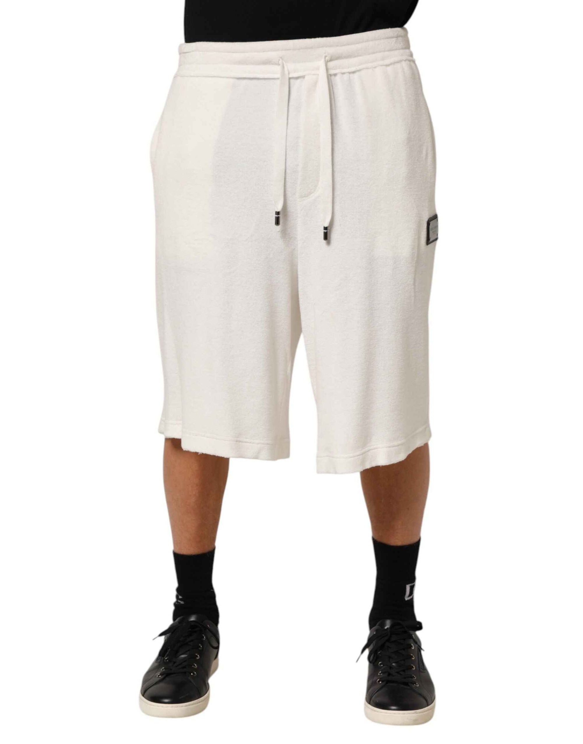 Dolce & Gabbana White Cotton Logo Plaque Men Bermuda Shorts