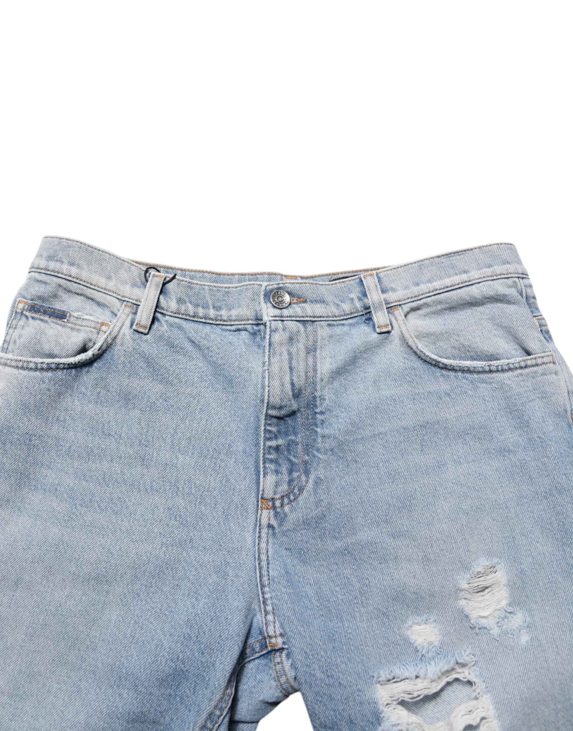 Dolce & Gabbana Blue Cotton Distressed Denim Bermuda  Shorts