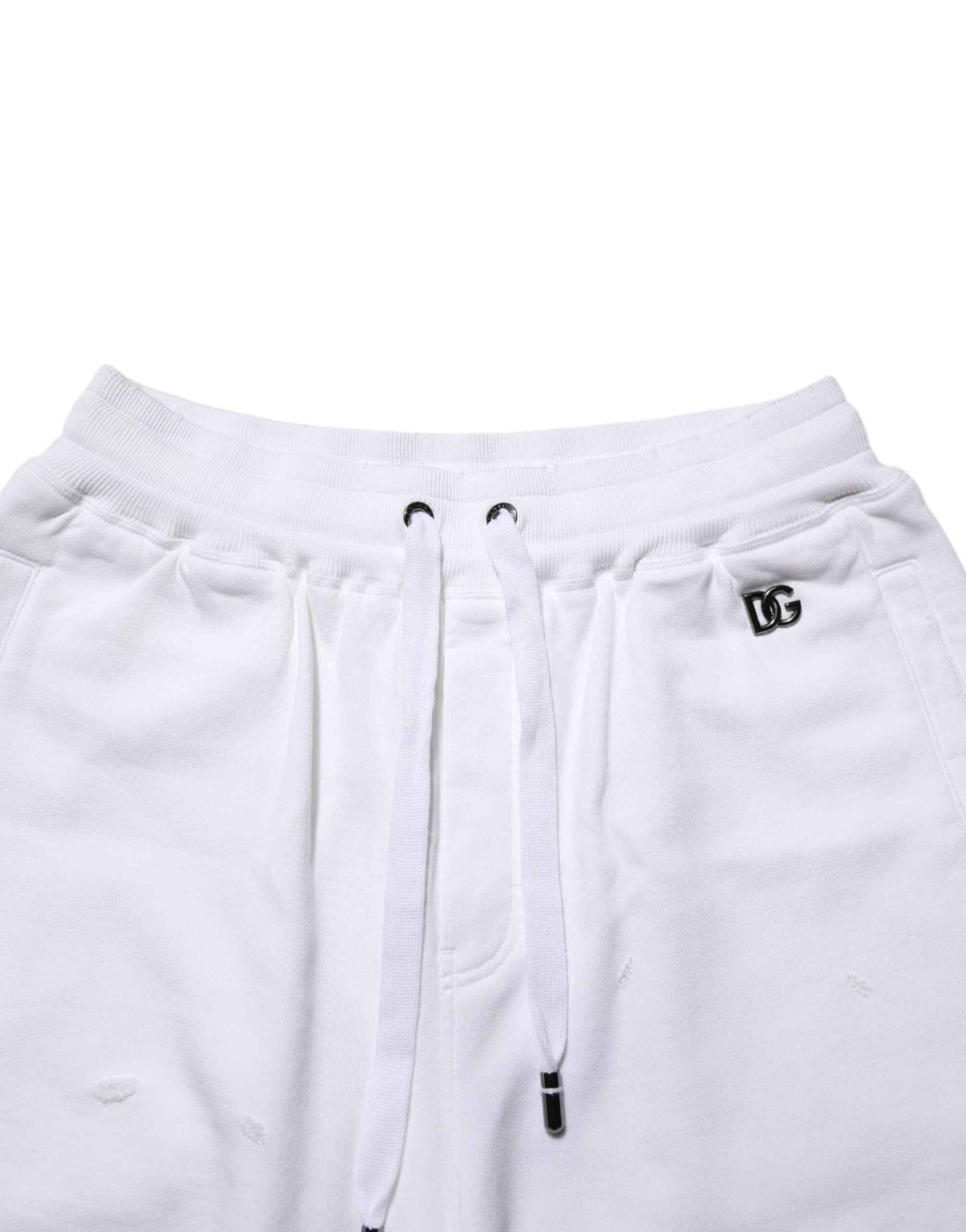Dolce & Gabbana White Cotton Ripped Bermuda Sweatpants Shorts