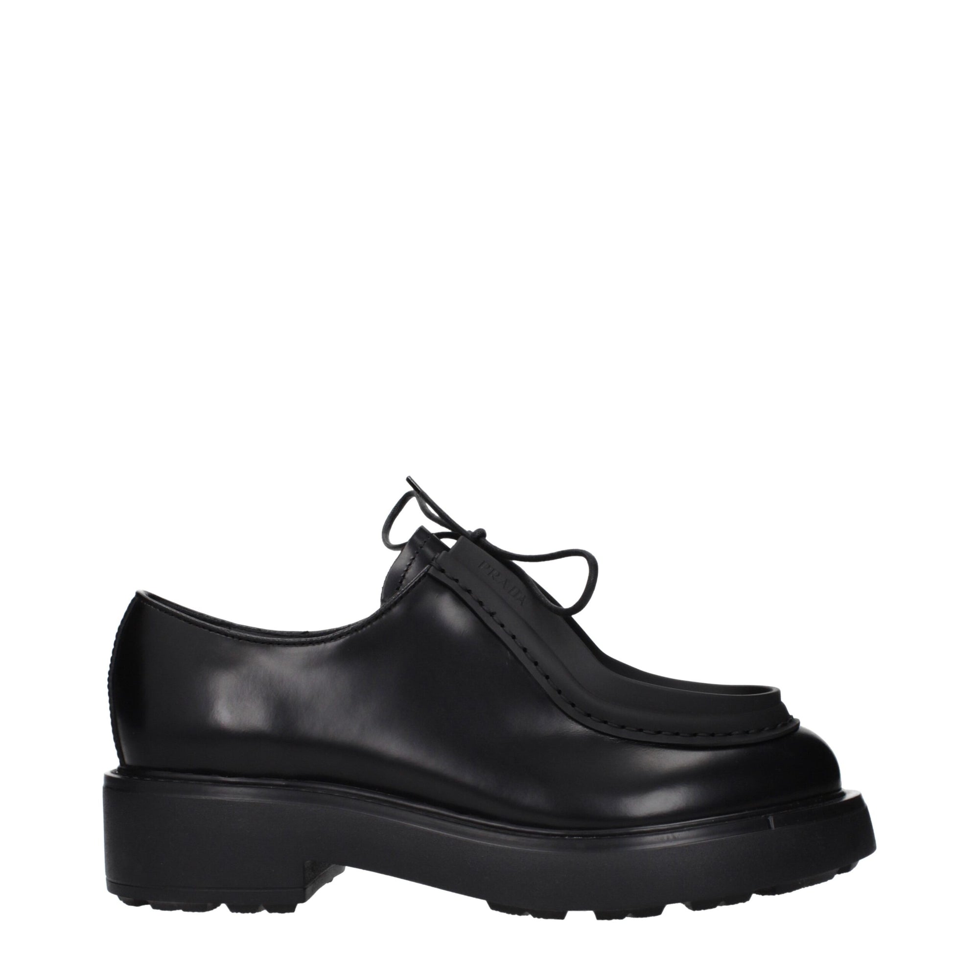 Prada Black Leather Oxfords And Derbies
