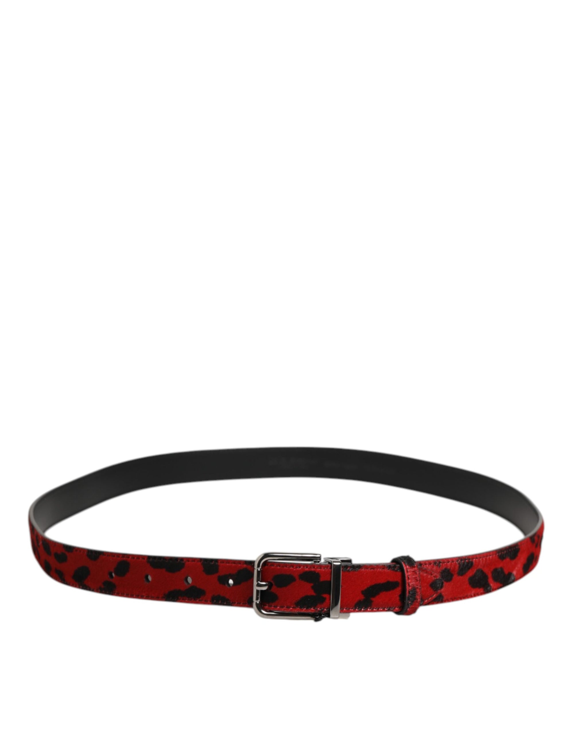 Dolce & Gabbana Red Black Pony Leather Metal Buckle Men Belt