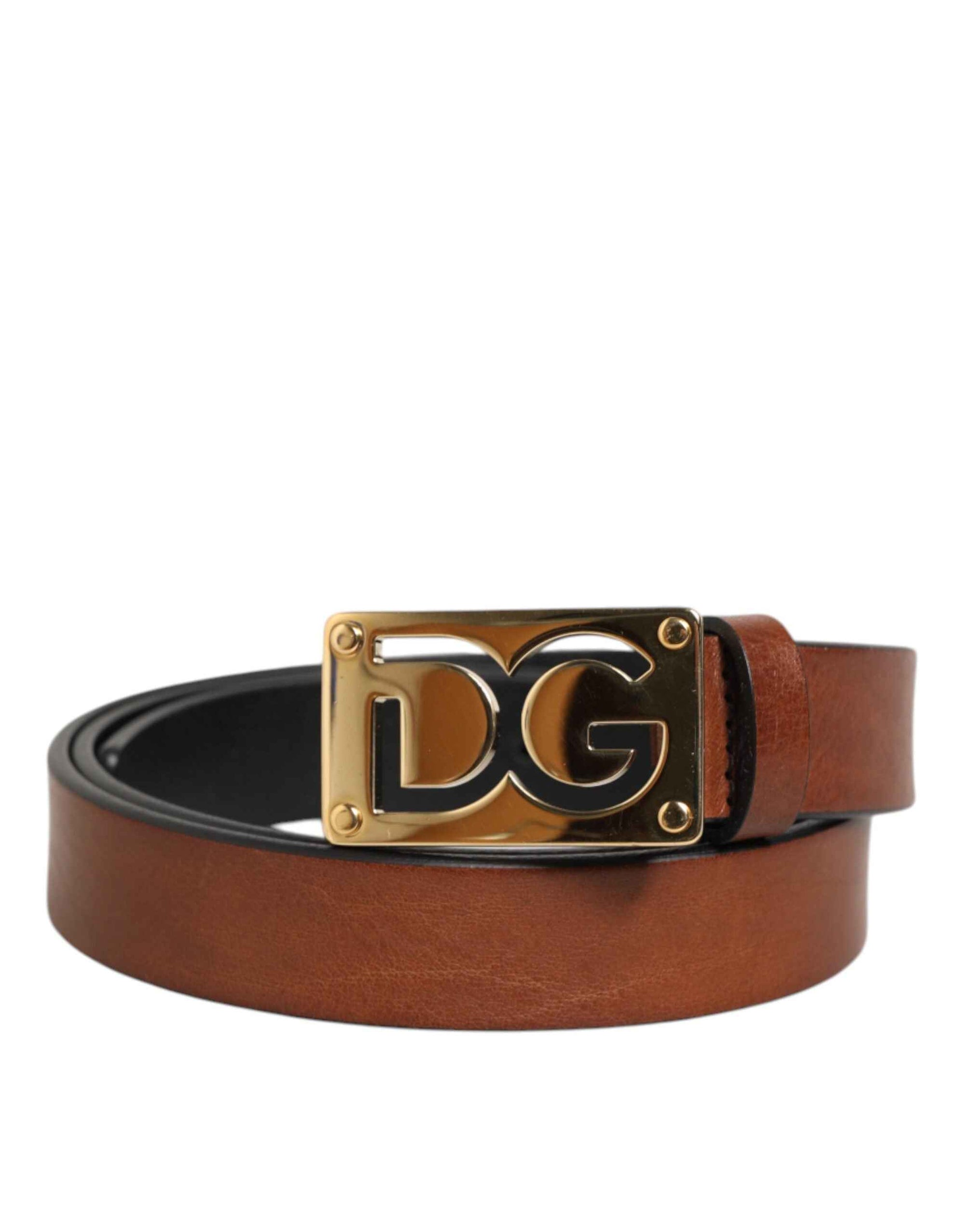 Dolce & Gabbana Brown Leather Classic Metal Logo Buckle Belt
