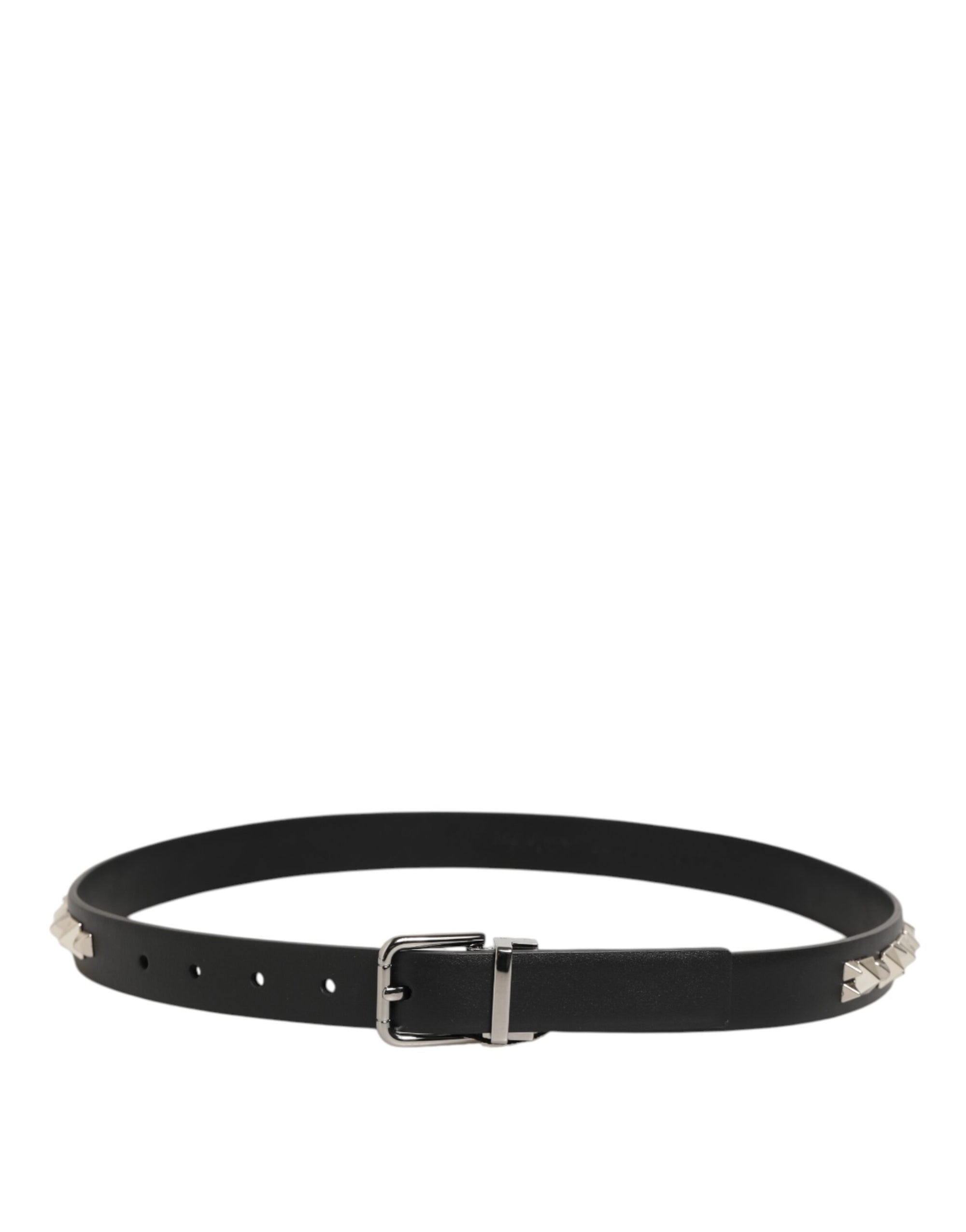 Dolce & Gabbana Black Leather Studded Silver-Tone Buckle Belt
