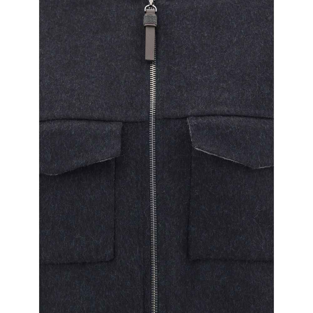 Brunello Cucinelli Blue Fleece Wool Bomber