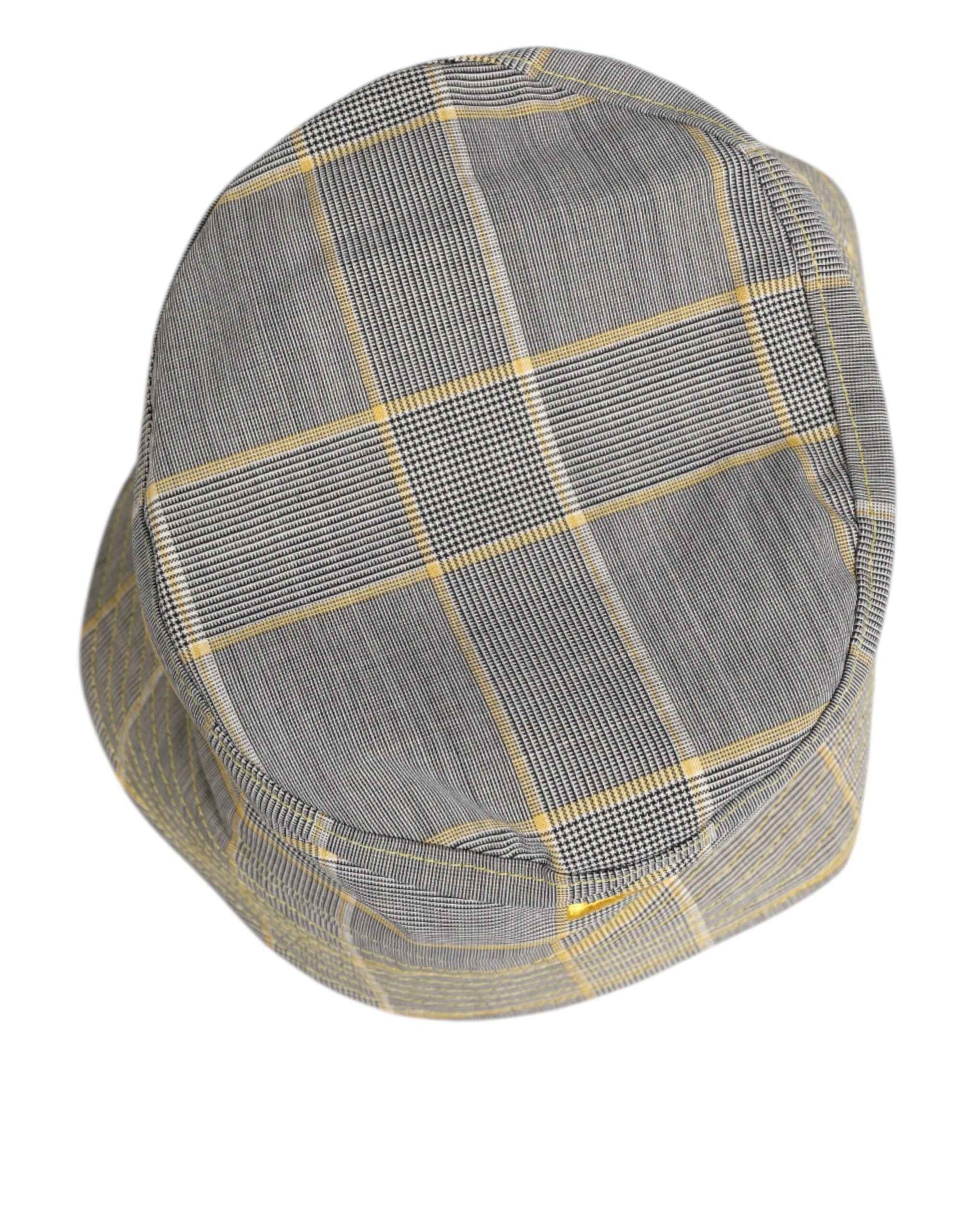 Dolce & Gabbana Gray Yellow Wool Blend Plaid Bucket Cap Men Hat