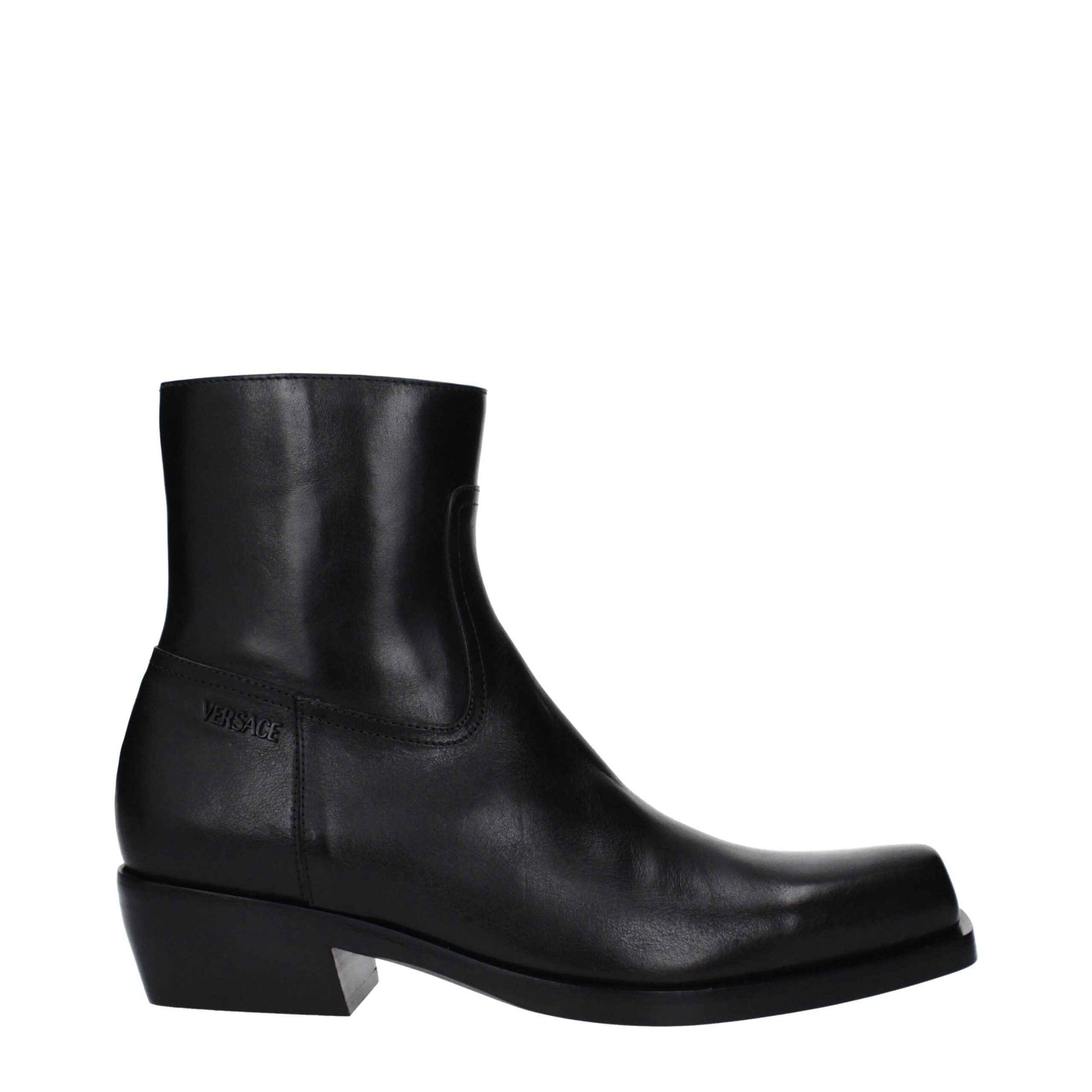 Versace Black Leather Ankle Boots