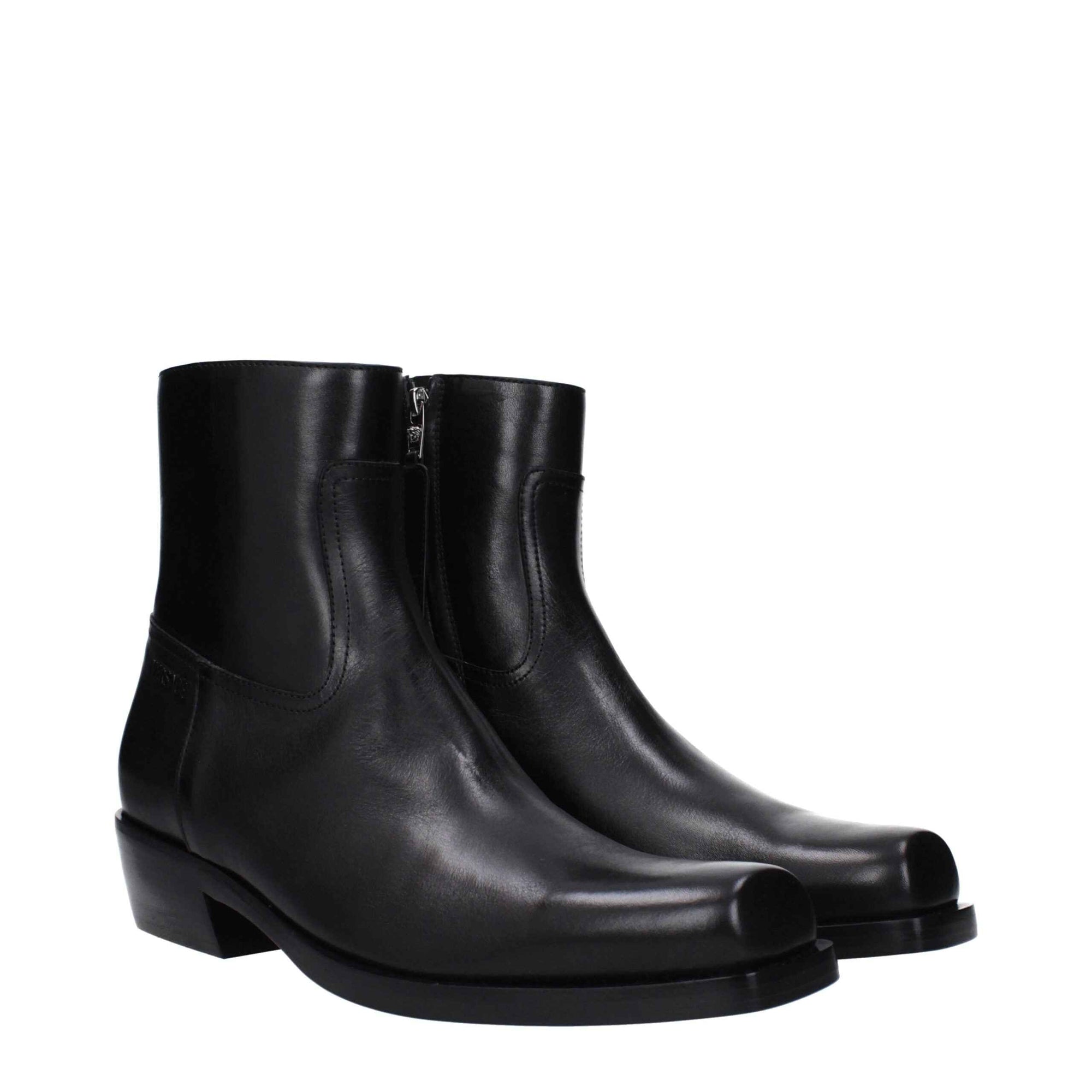 Versace Black Leather Ankle Boots