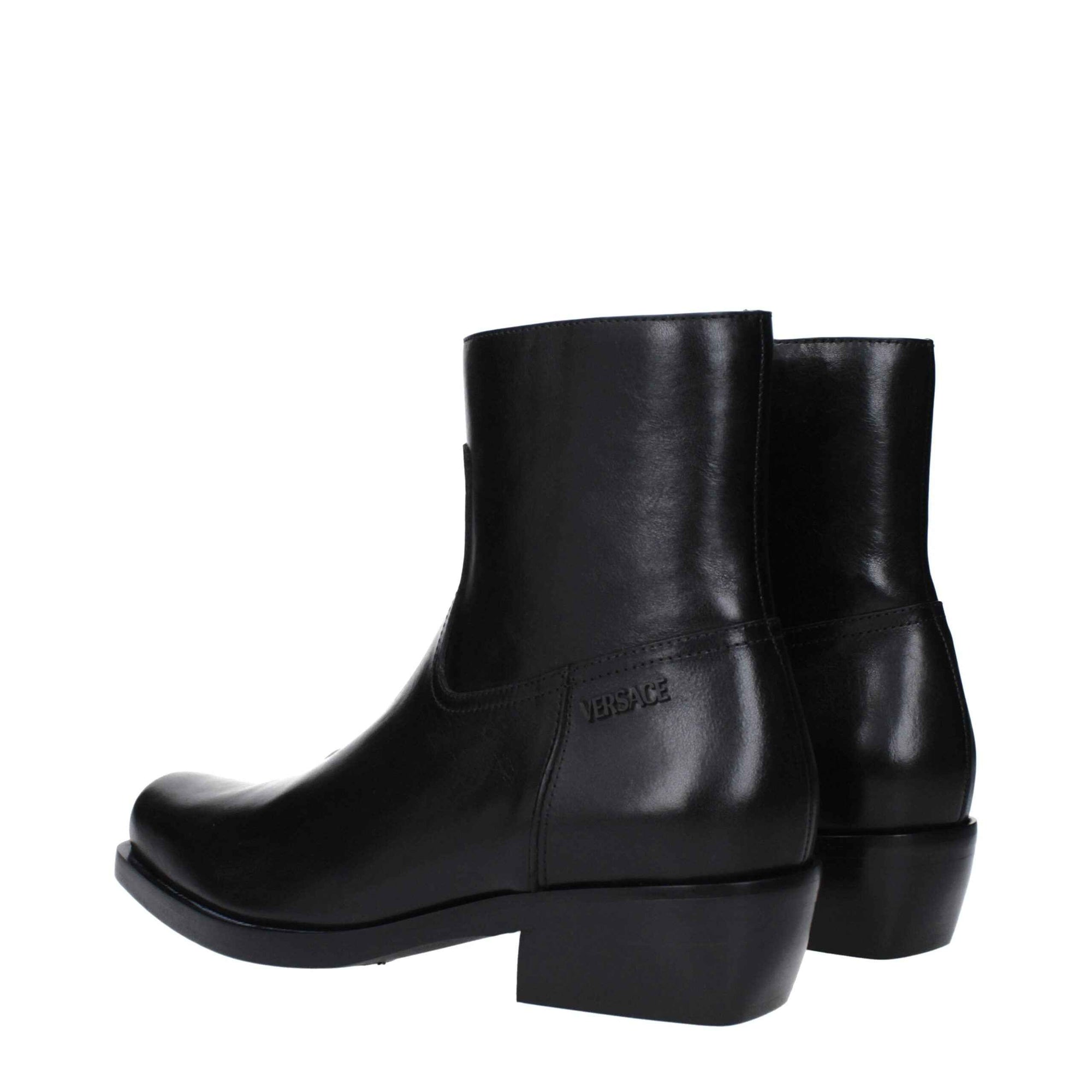 Versace Black Leather Ankle Boots