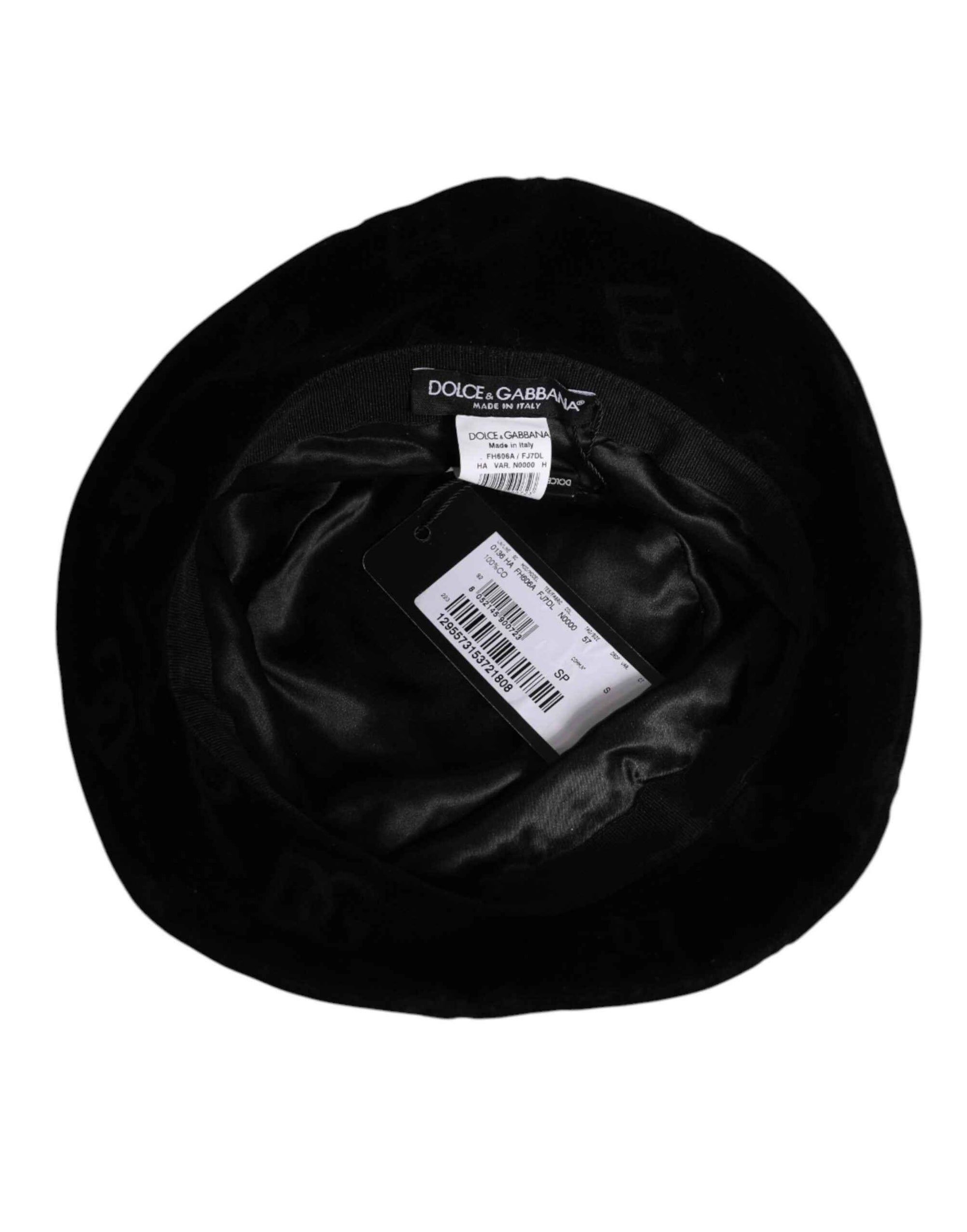 Dolce & Gabbana Black Cotton Suede Bucket Logo Capello Hat