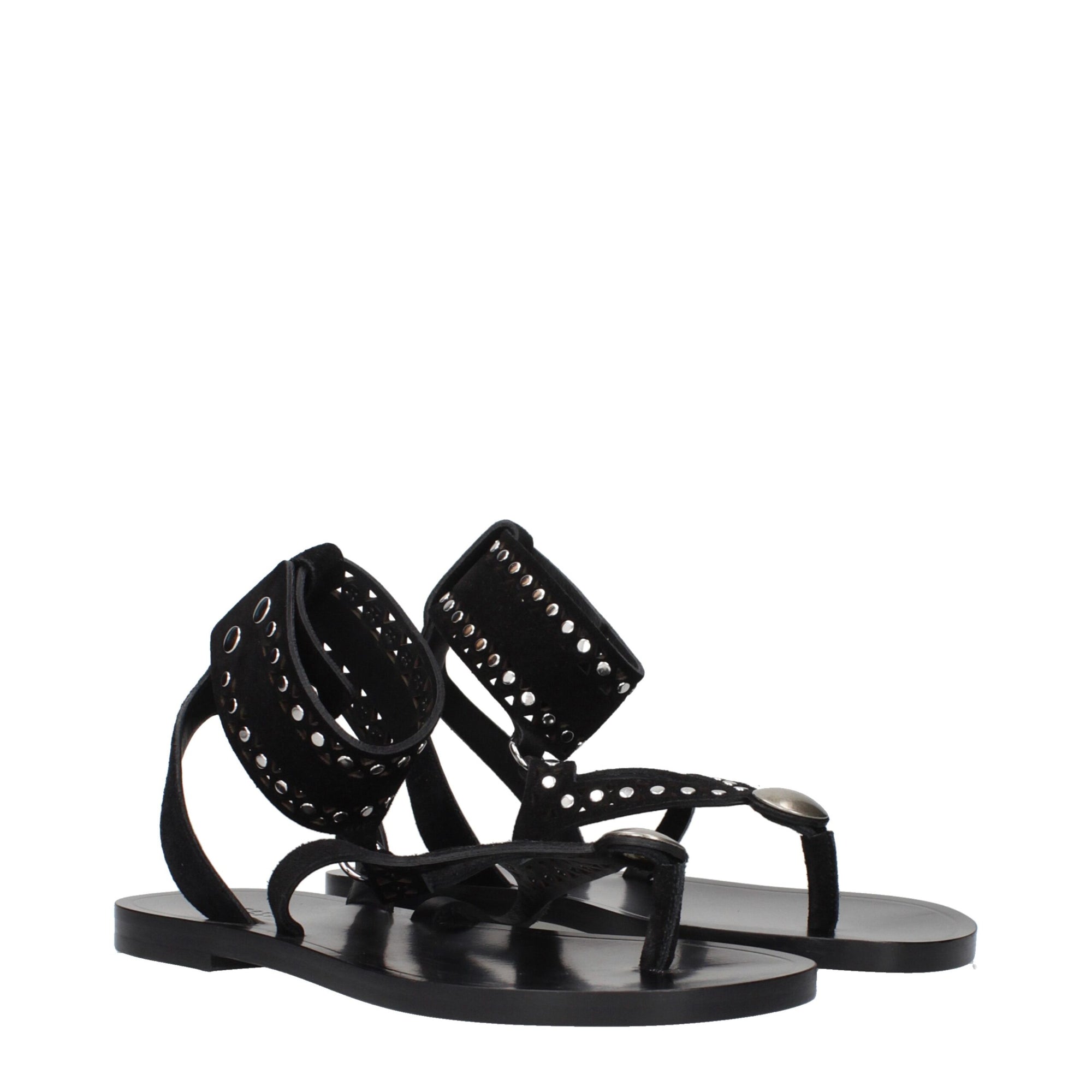 Isabel Marant Black Leather Flip-Flop Sandals