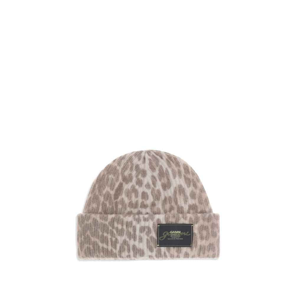 Ganni Leopard beanie Hat