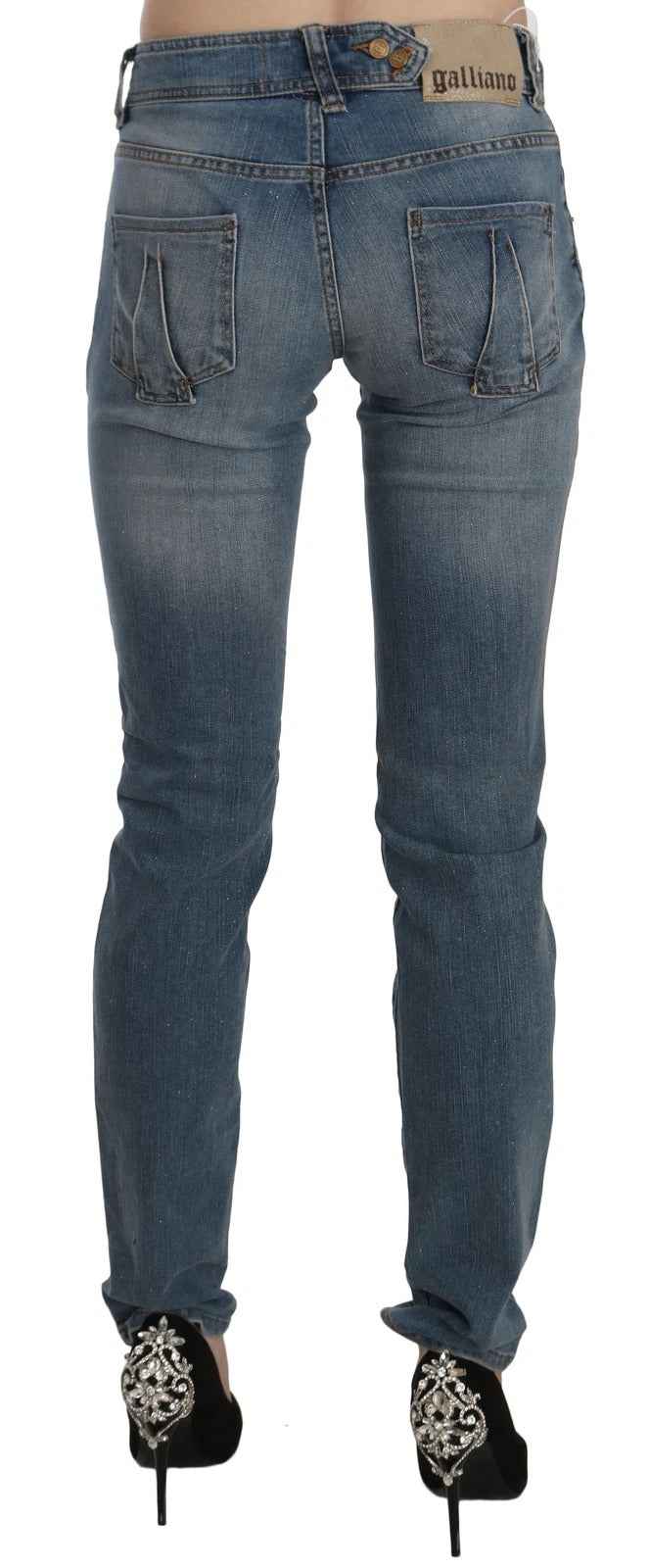 John Galliano Blue Washed Mid Waist Skinny Casual Denim Pants