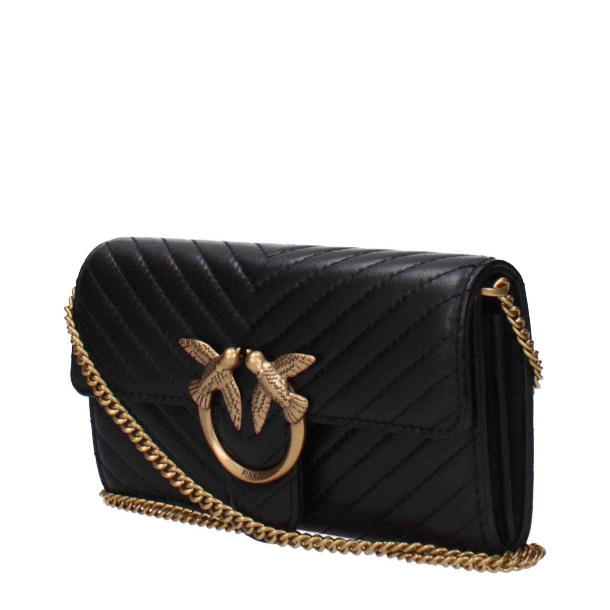 PINKO Black Leather Clutch Bag