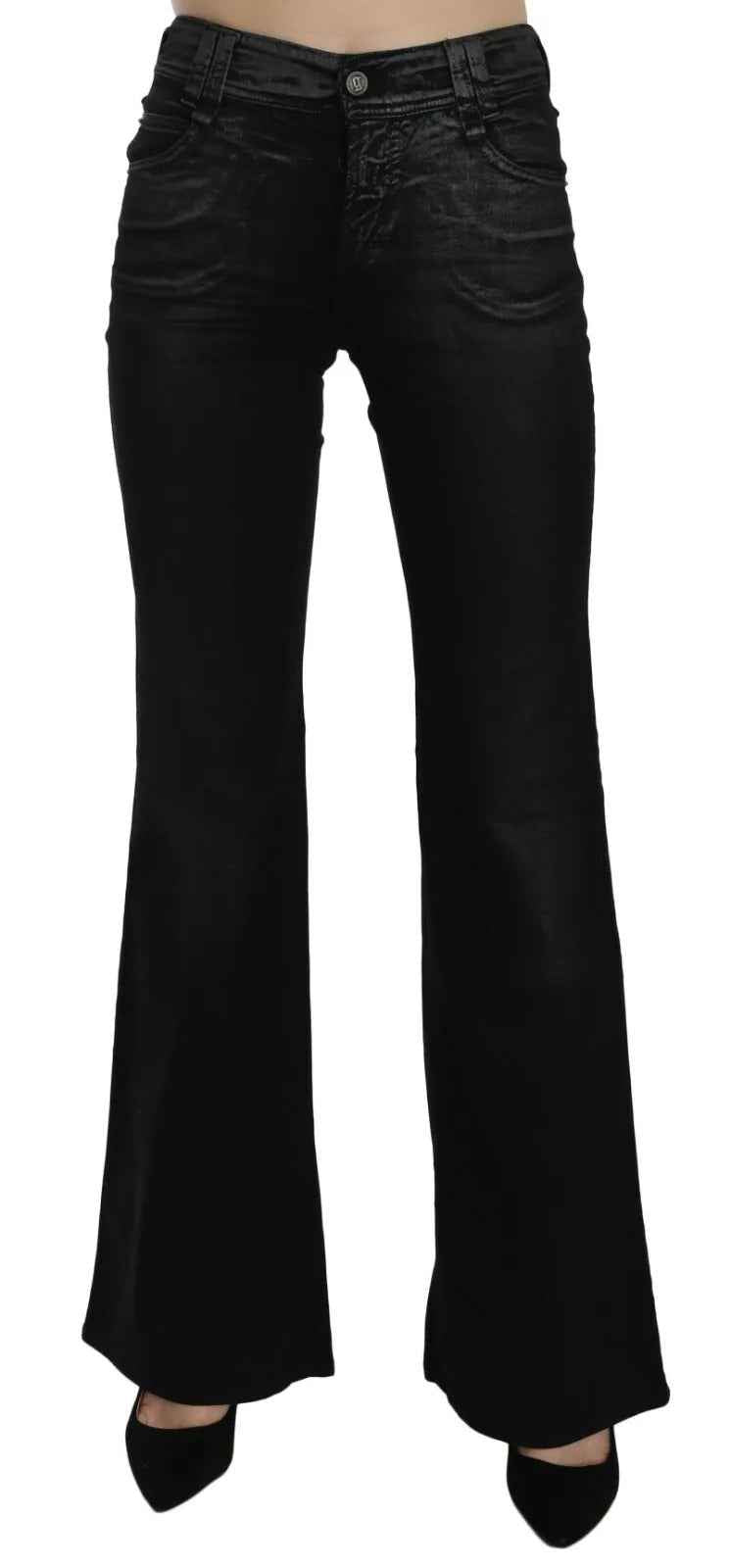 John Galliano Black Washed High Waist Flared Denim Casual Pants Jeans