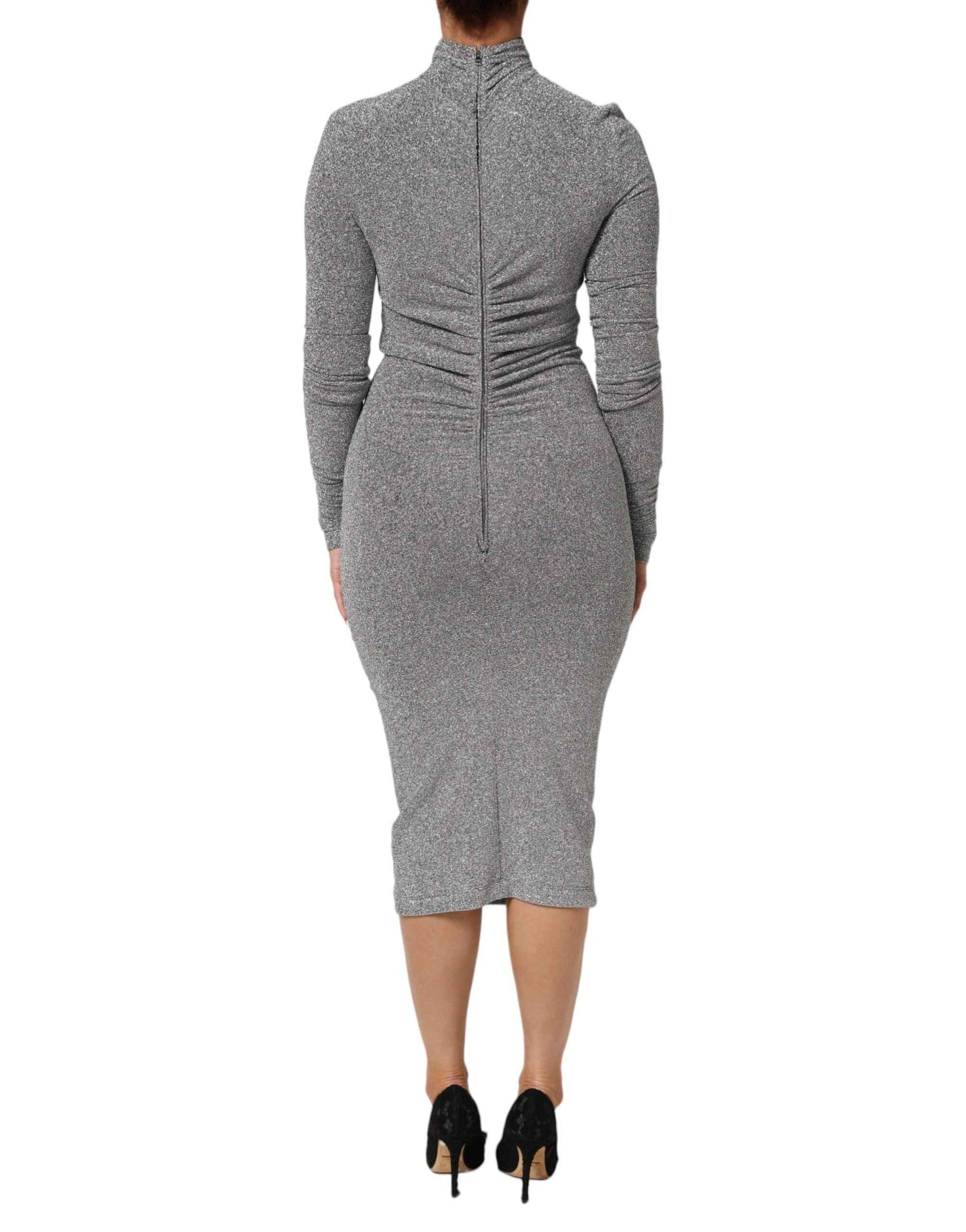 Dolce & Gabbana Gray Nylon Bodycon Sheath Long Sleeves Dress