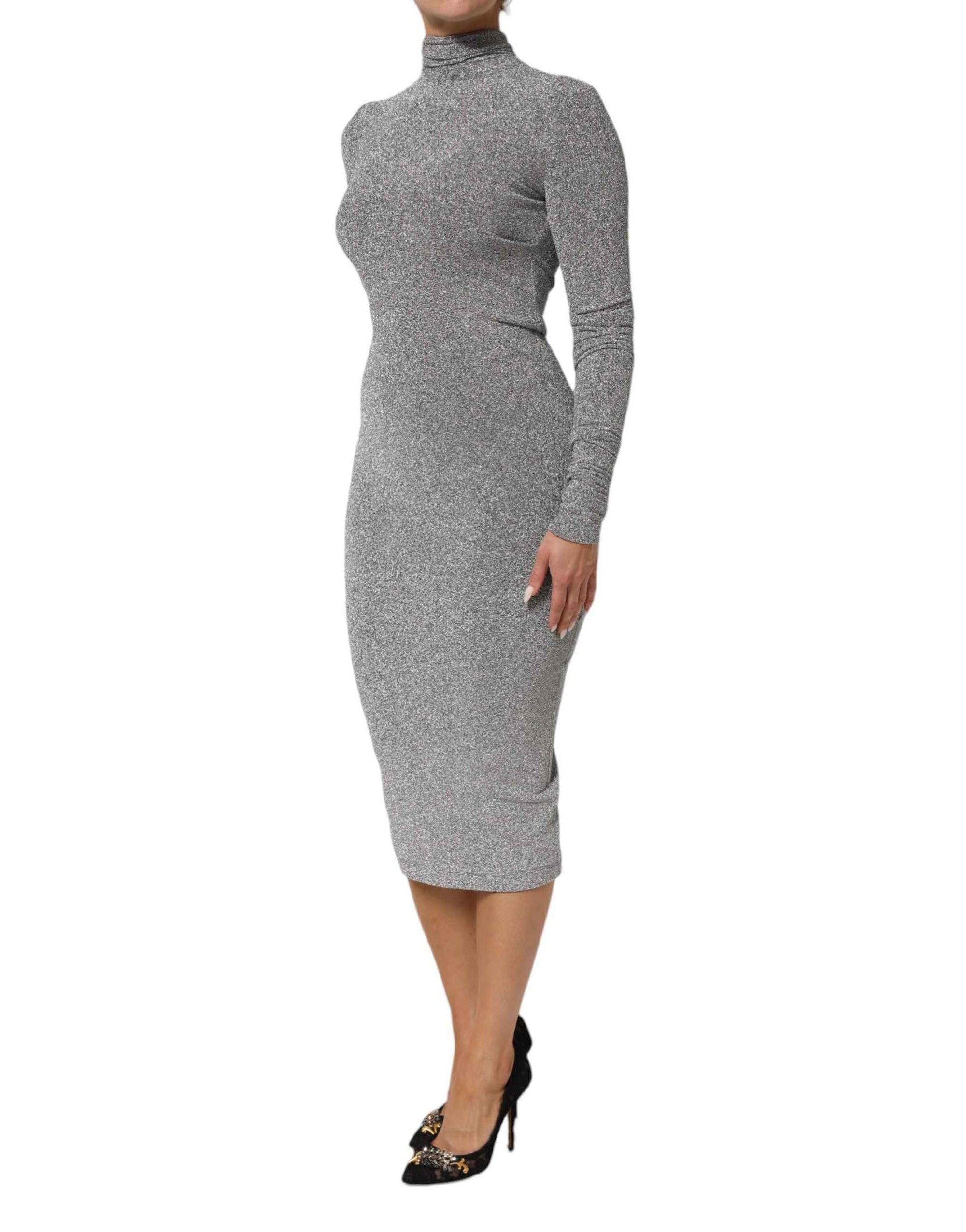 Dolce & Gabbana Gray Nylon Bodycon Sheath Long Sleeves Dress