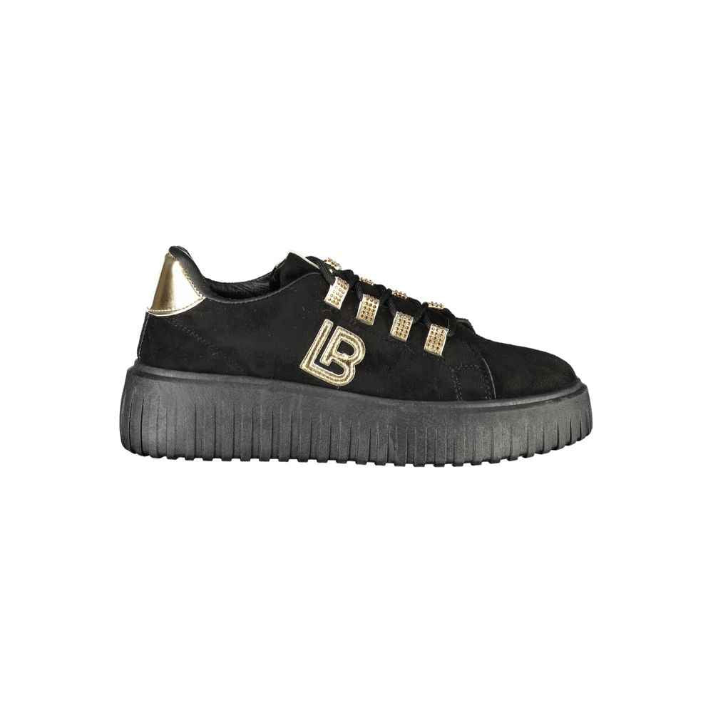 Laura Biagiotti Black Polyester Women Sneaker with Gold Detail and Rhinestone Accents