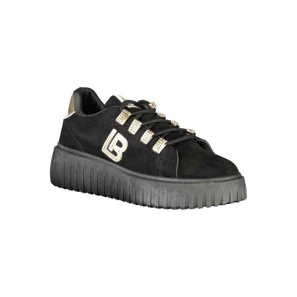 Laura Biagiotti Black Polyester Women Sneaker with Gold Detail and Rhinestone Accents
