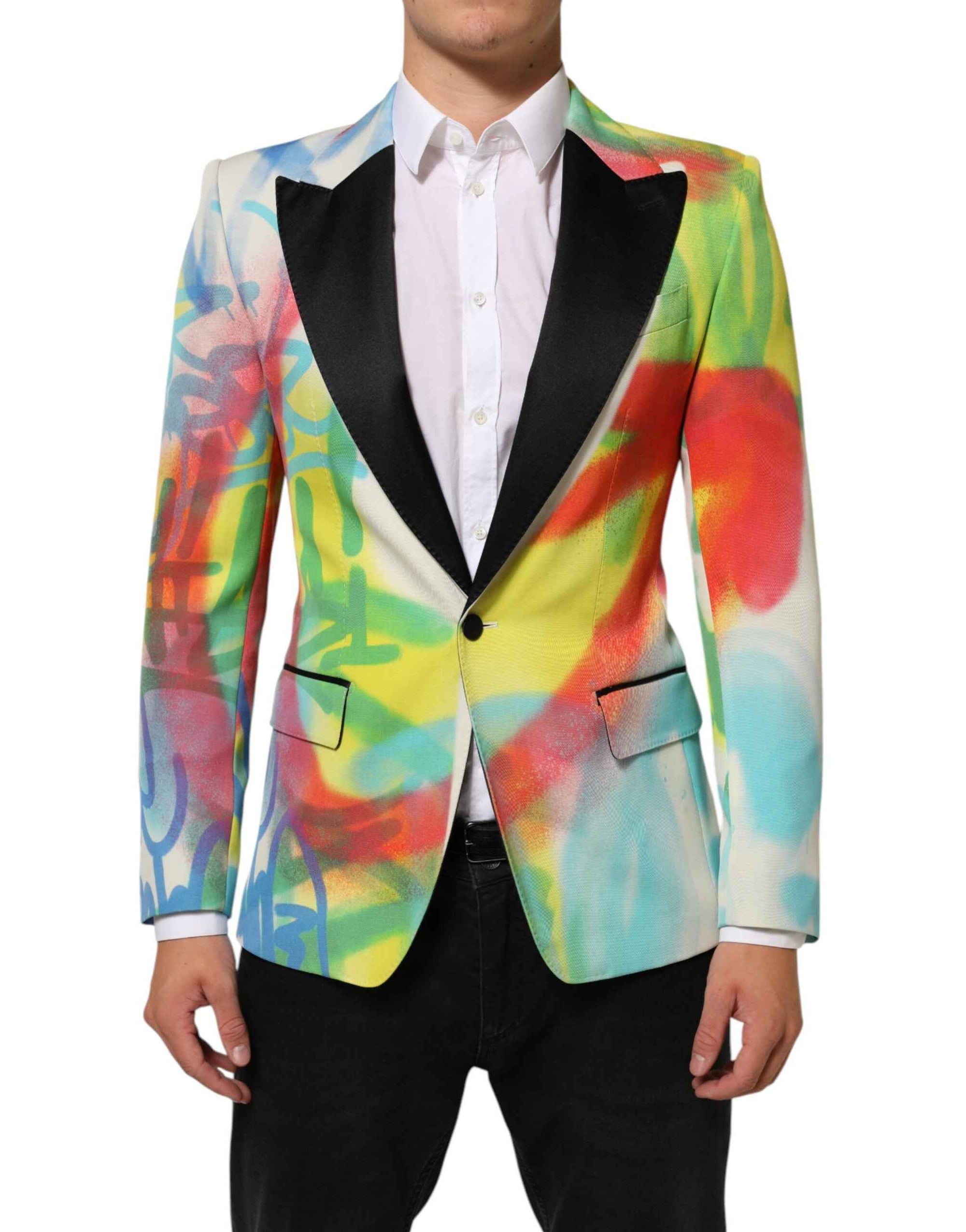 Dolce & Gabbana Multicolor Graffiti SICILIA 1 Button Men Suit Blazer