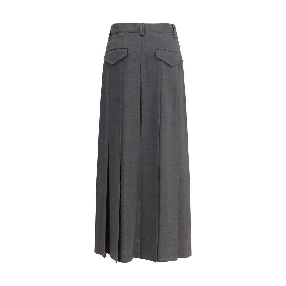 Brunello Cucinelli Pleated long Skirt in virgin wool techno gauze
