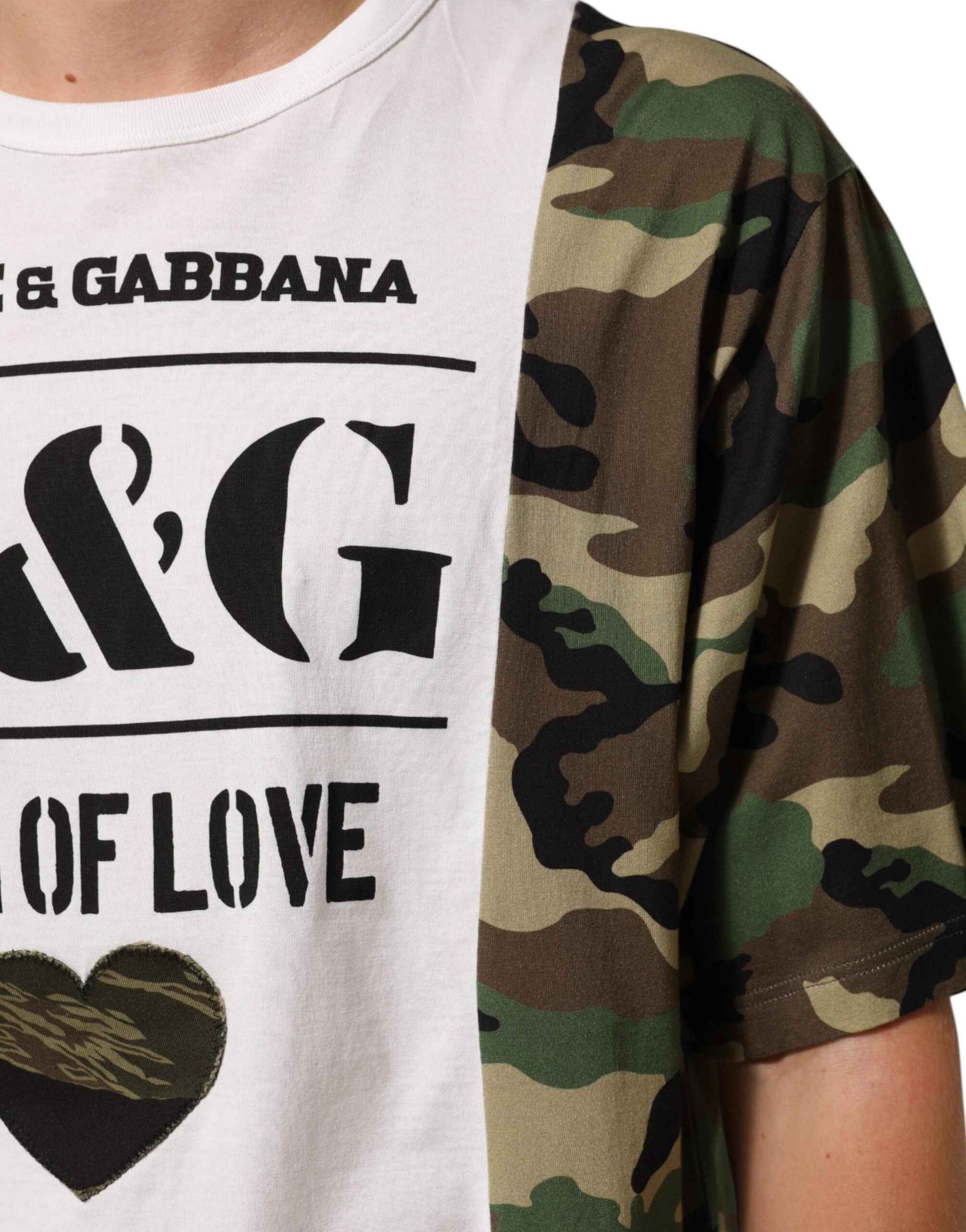 Dolce & Gabbana White Logo Camouflage Crew Neck Men T-shirt