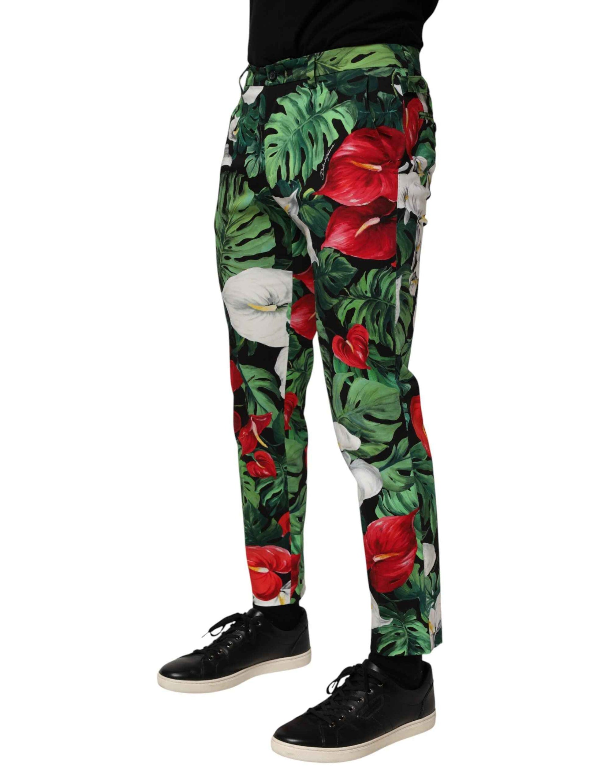 Dolce & Gabbana Multicolor Floral Print Cotton Tapered Pants