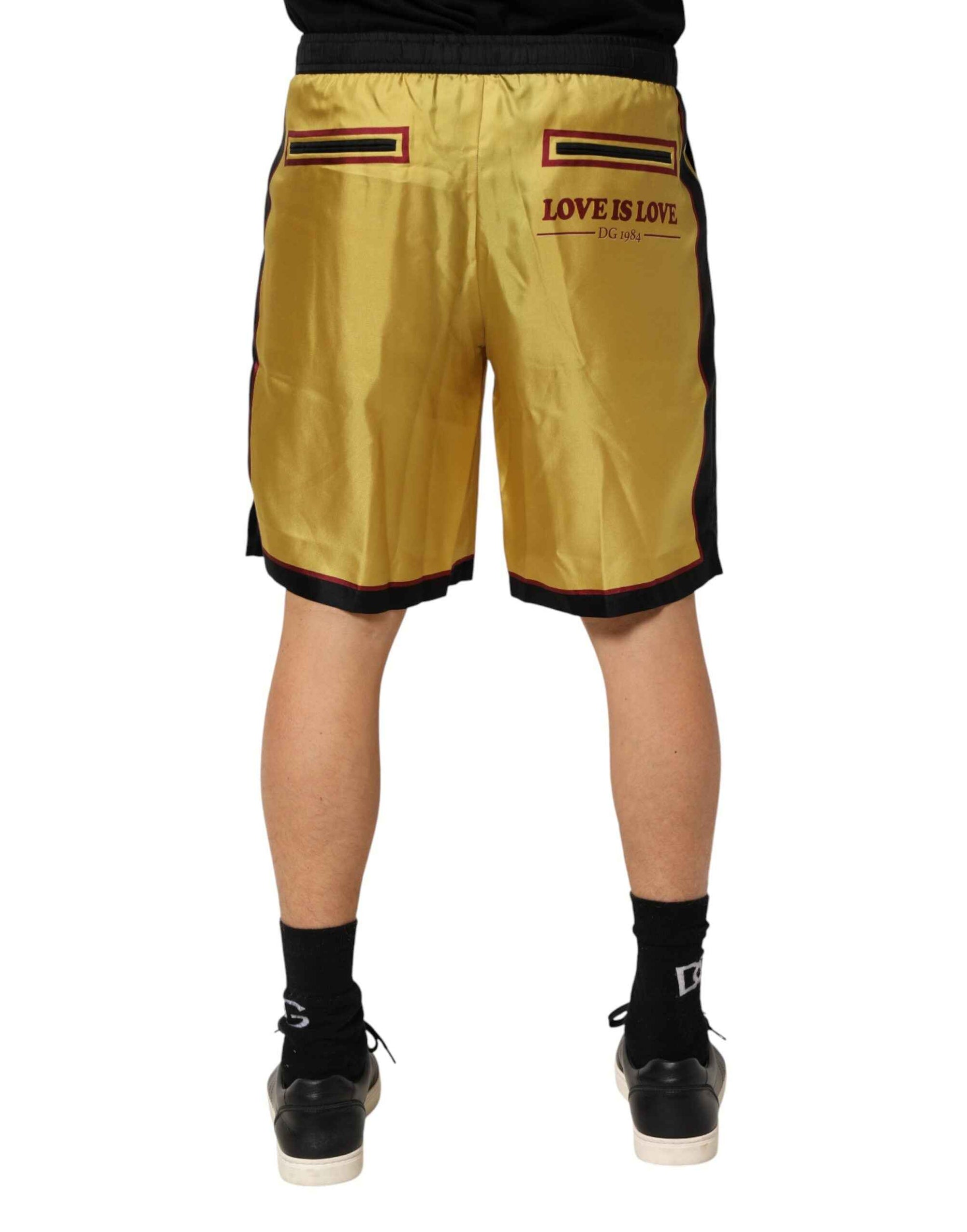 Dolce & Gabbana Yellow Floral Print Silk Men Bermuda Shorts