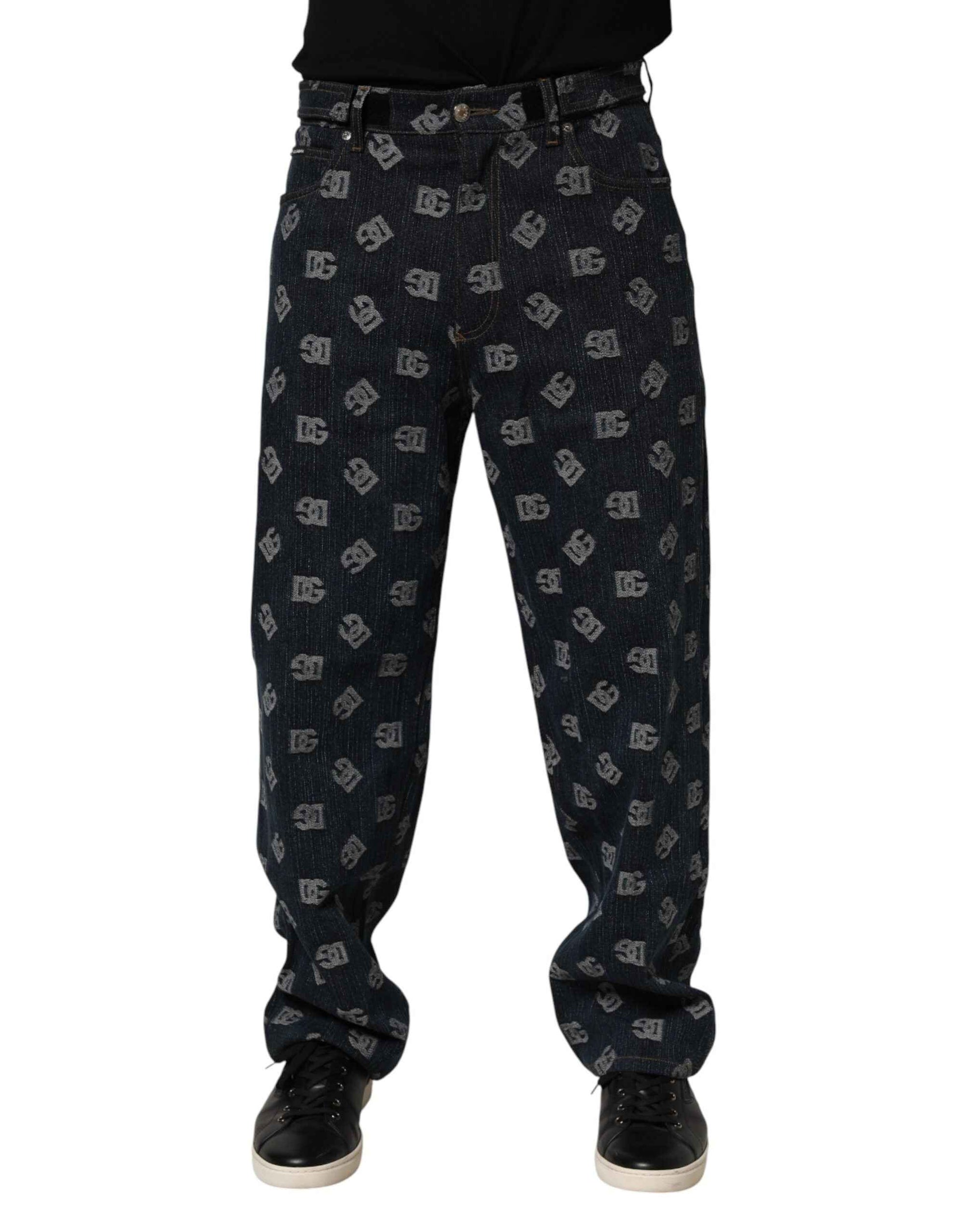 Dolce & Gabbana Blue Logo Print Straight Denim Men Jeans