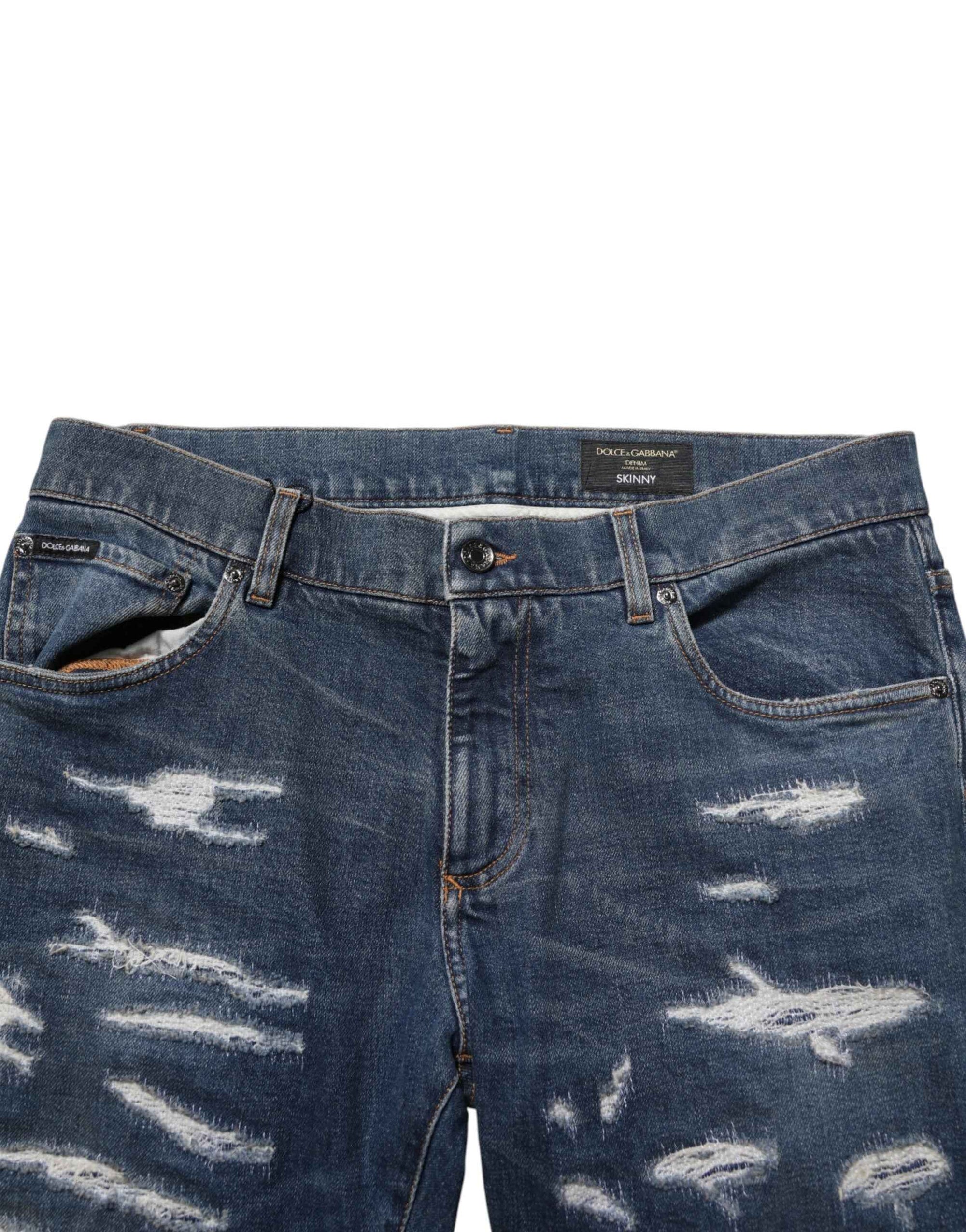 Dolce & Gabbana Blue Tattered Cotton Skinny Men Denim Jeans