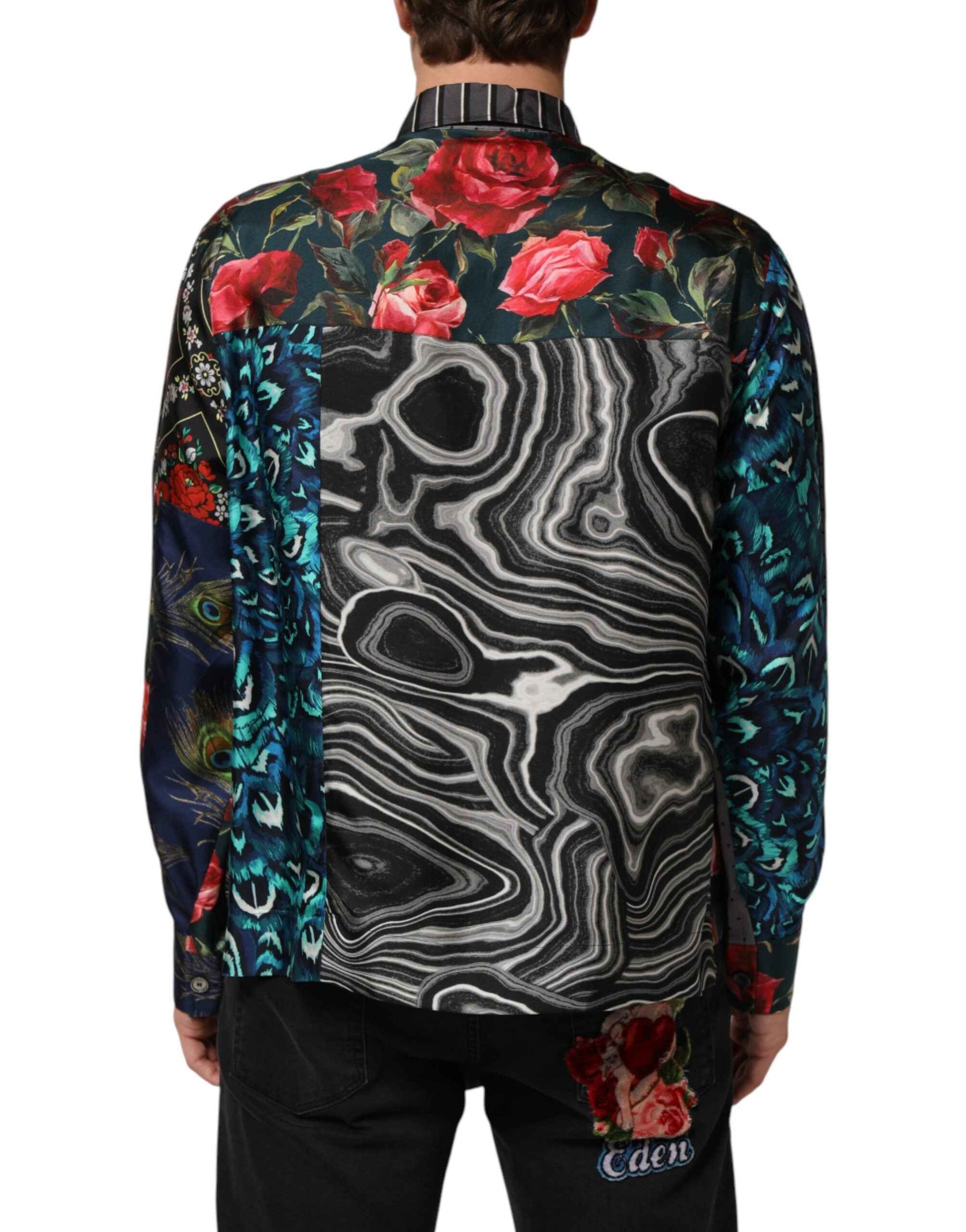 Dolce & Gabbana Multicolor Patchwork Long Sleeves Silk Shirt