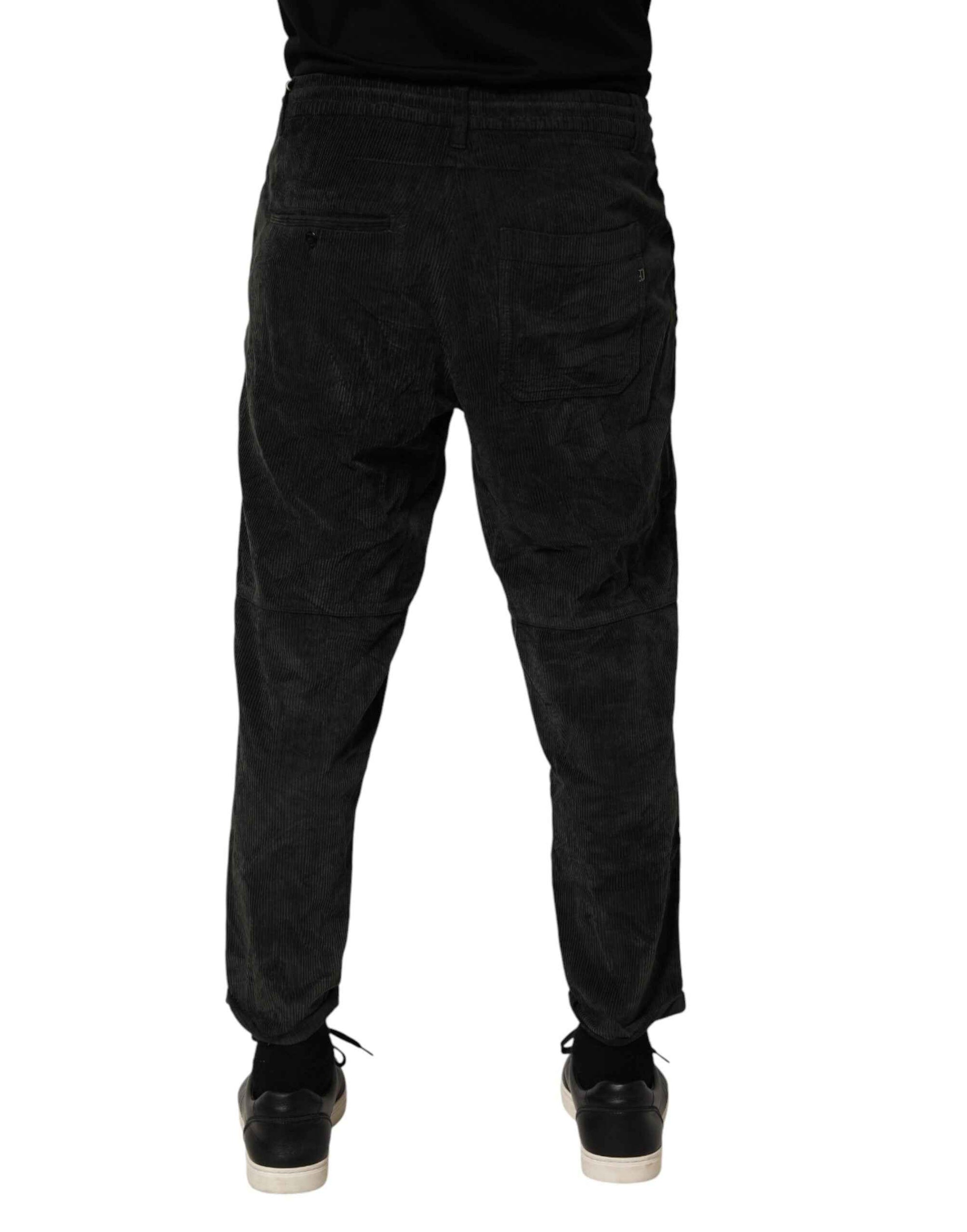 Dondup Black Mid Waist Cropped Corduroy Men Trouser Pants