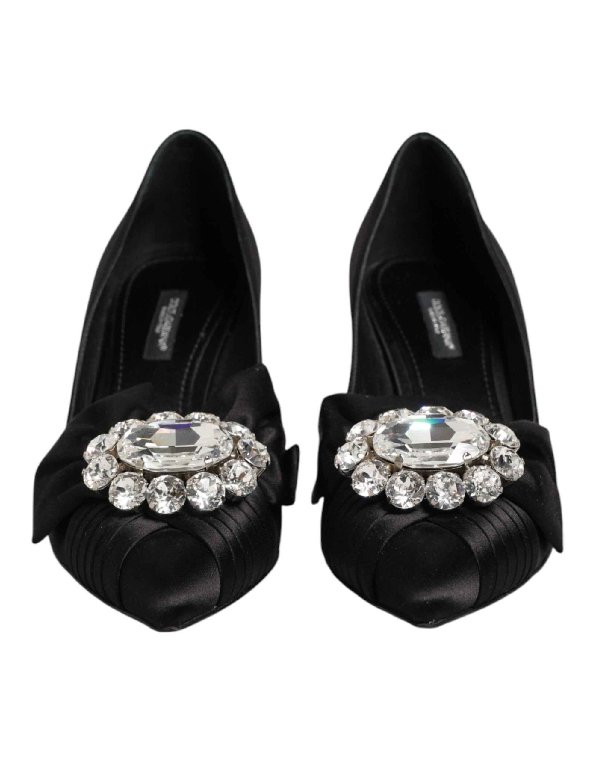 Dolce & Gabbana Black Satin Bow Crystal Embellishment Pumps Shoes