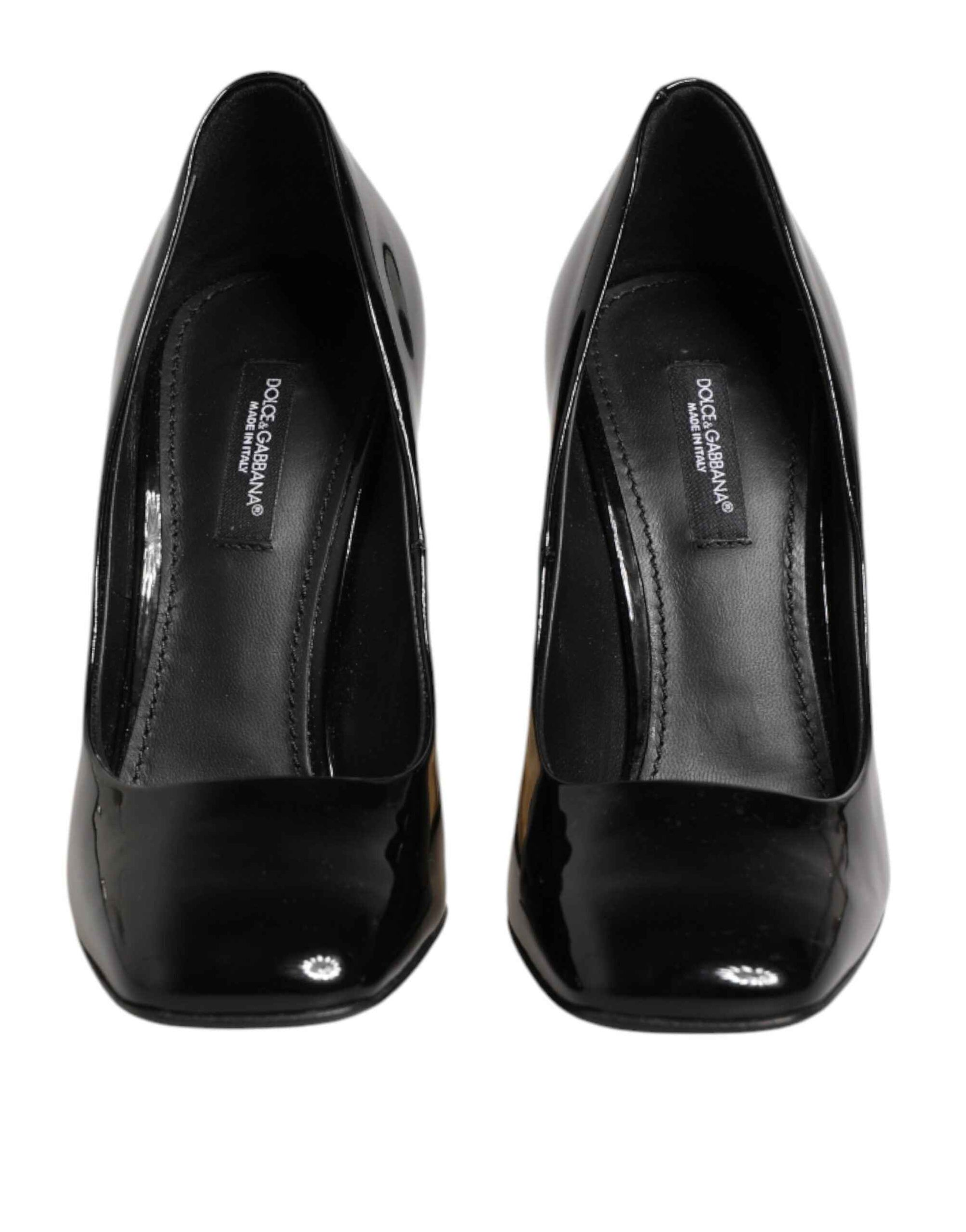 Dolce & Gabbana Black Gold Patent Leather Logo Heels Pumps Shoes