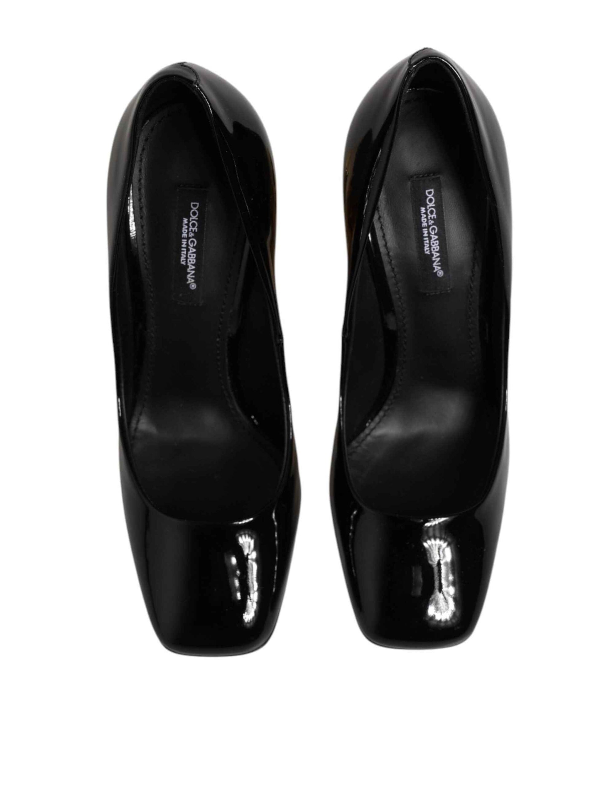 Dolce & Gabbana Black Gold Patent Leather Logo Heels Pumps Shoes