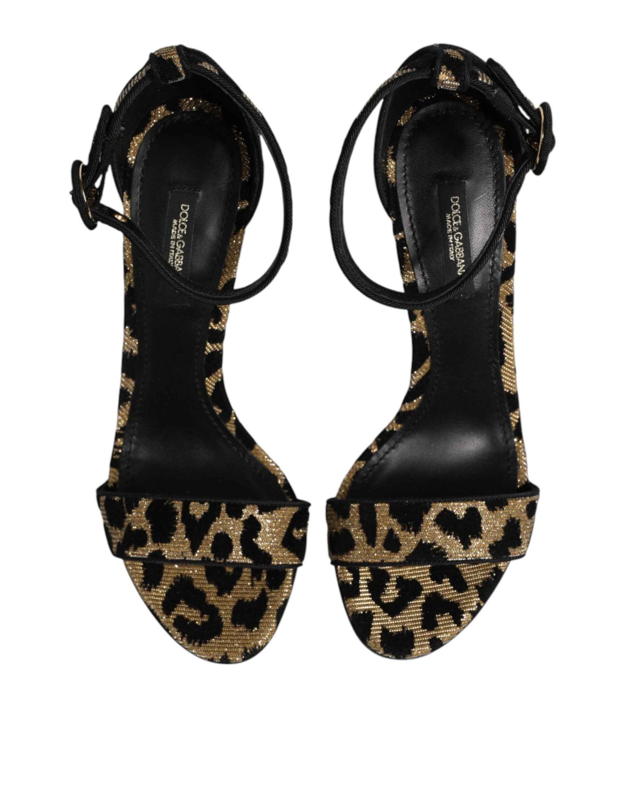 Dolce & Gabbana Gold Leopard Ankle Strap Heels Sandals Shoes