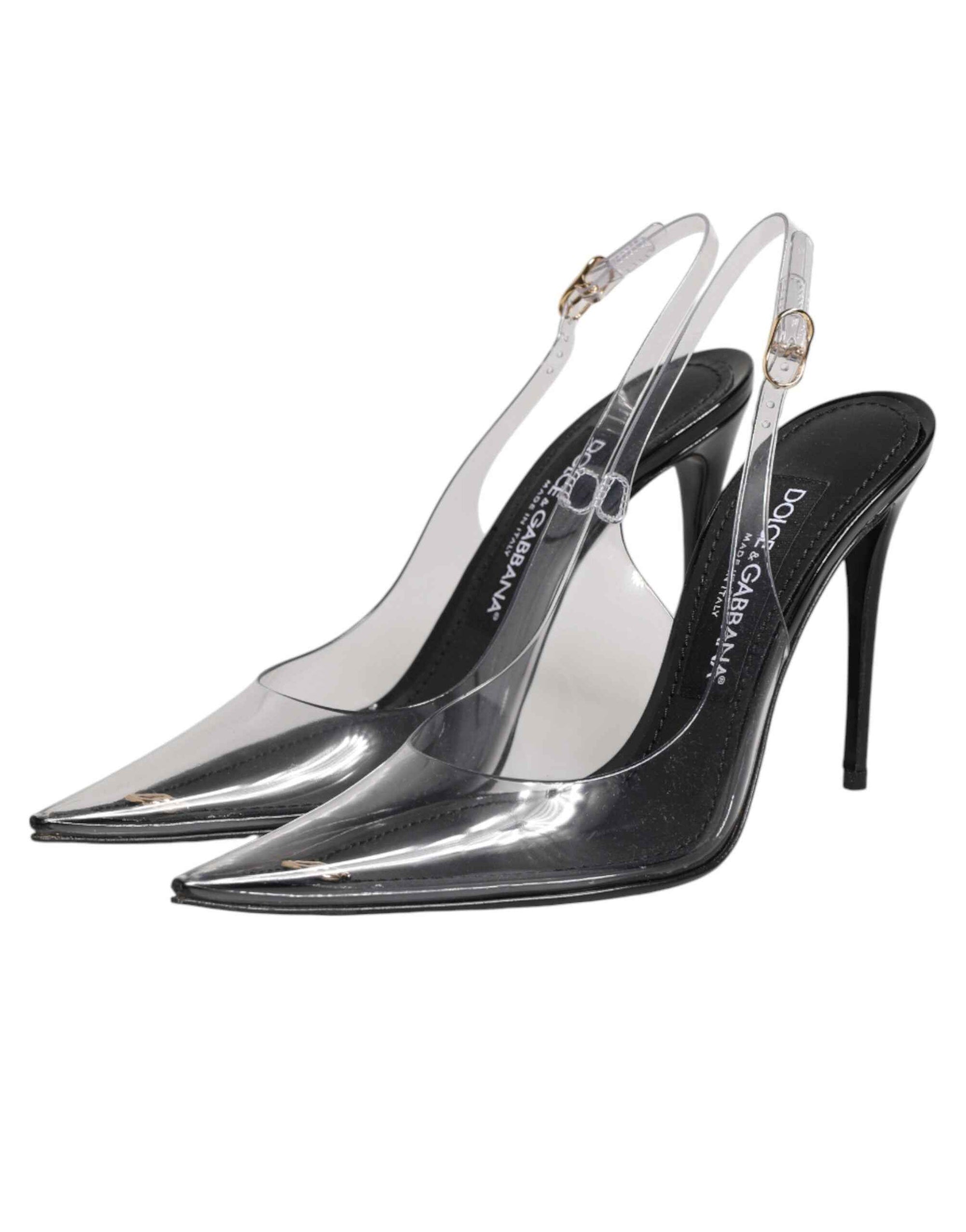 Dolce & Gabbana Black Leather Clear PVC Slingback Pumps Shoes
