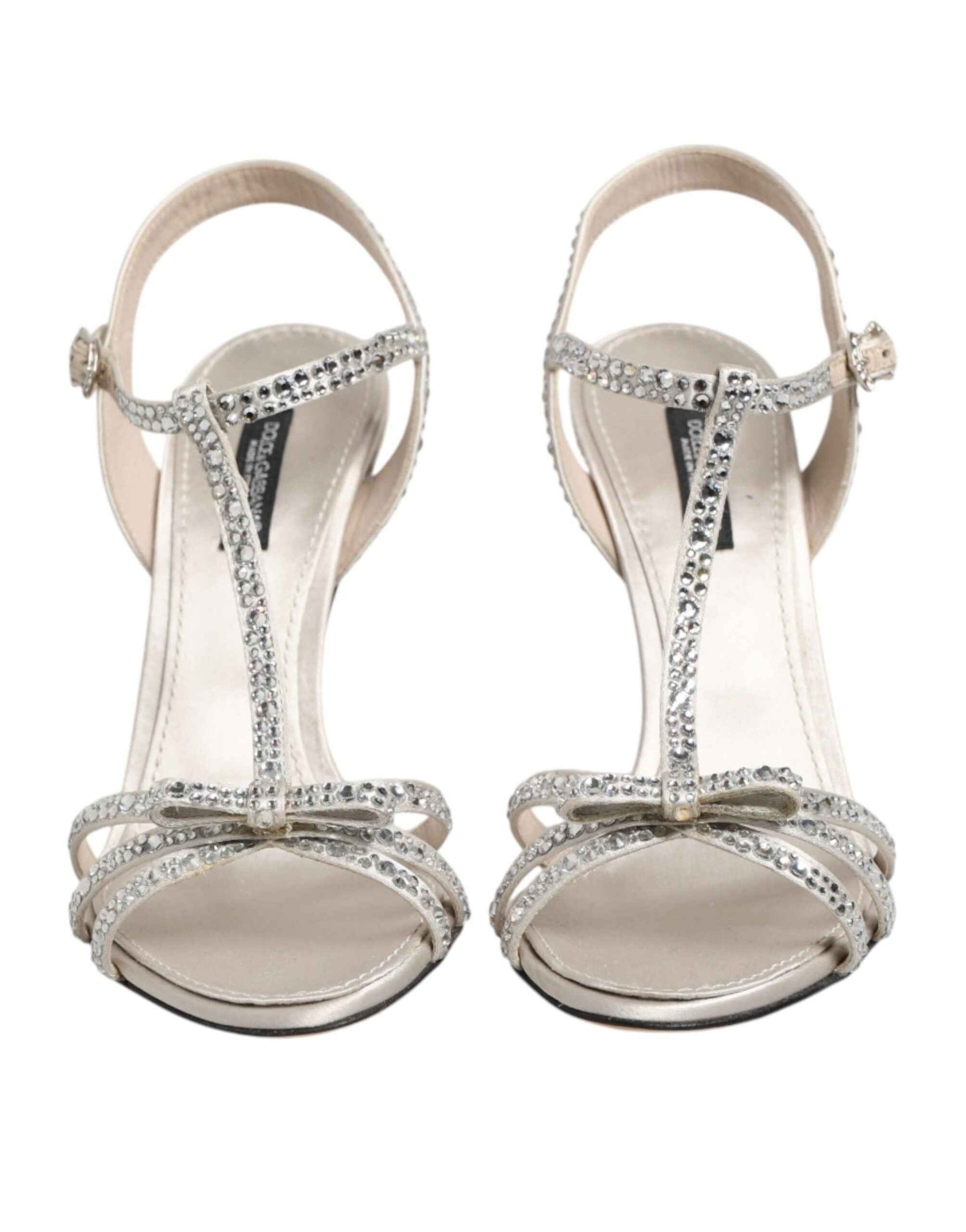 Dolce & Gabbana Silver Strass Ankle Strap Heels Sandals Shoes
