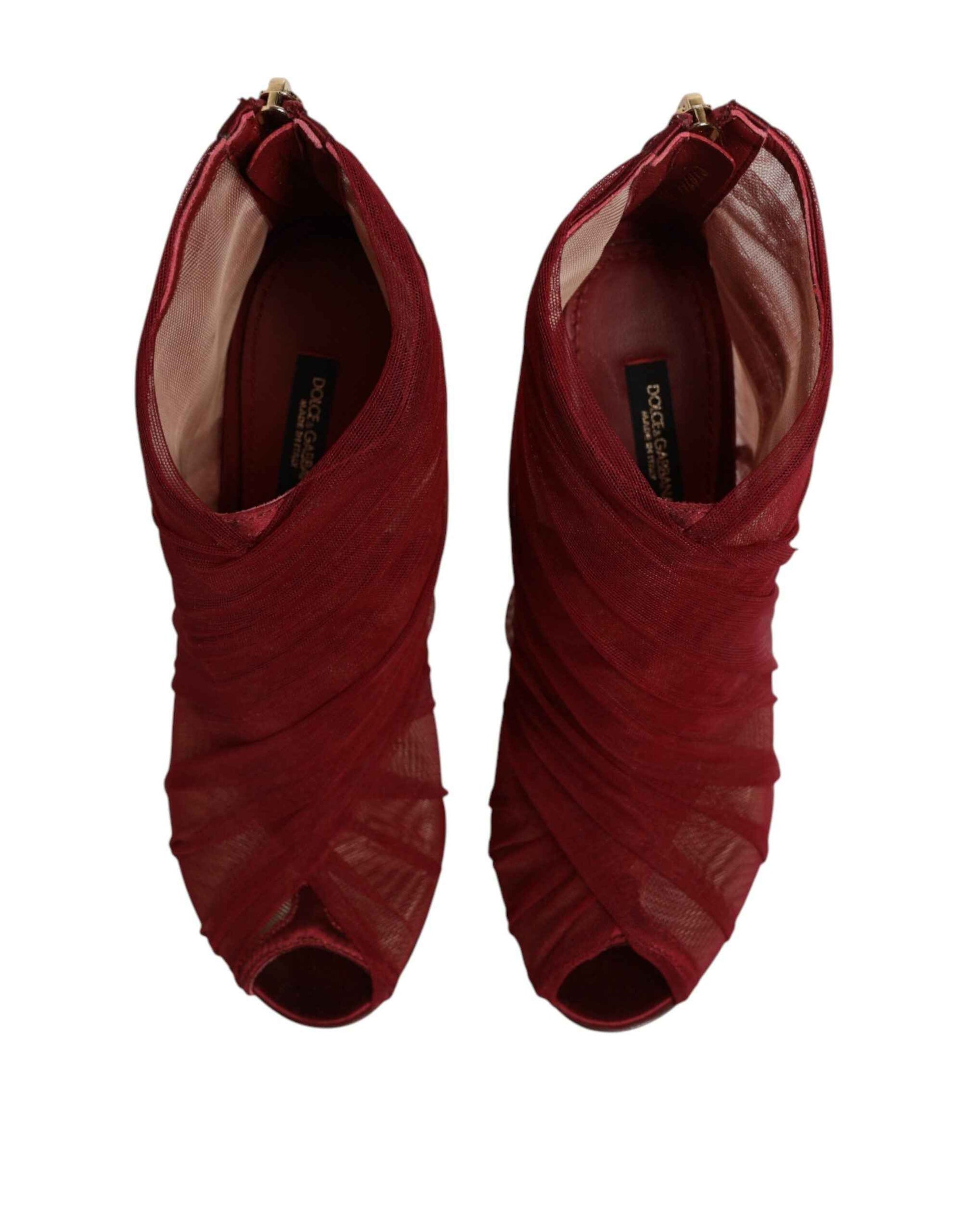 Dolce & Gabbana Red Tulle Ankle Boots Stiletto Heels Shoes