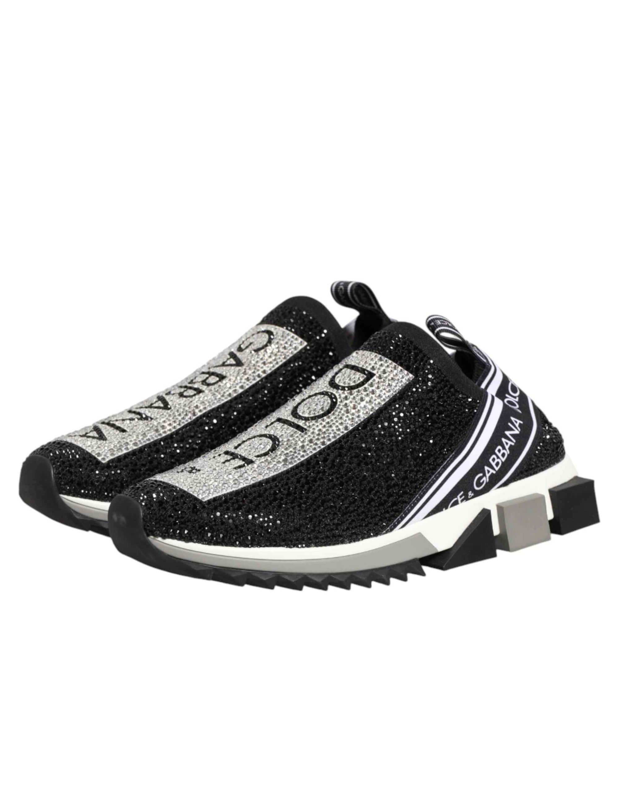 Dolce & Gabbana Black Silver Slip On Sorrento Sneakers Shoes