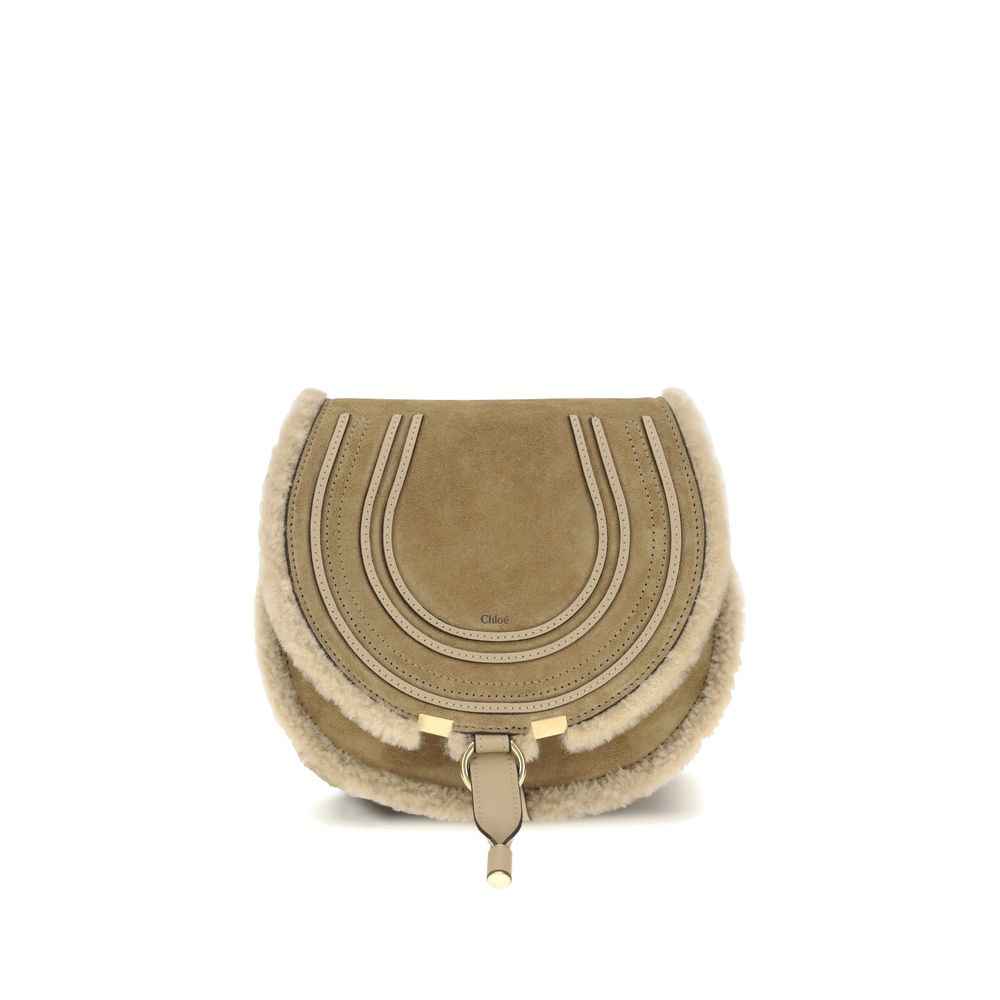 Chloé Small Saddle Marcie Shoulder Bag in suede and shearling