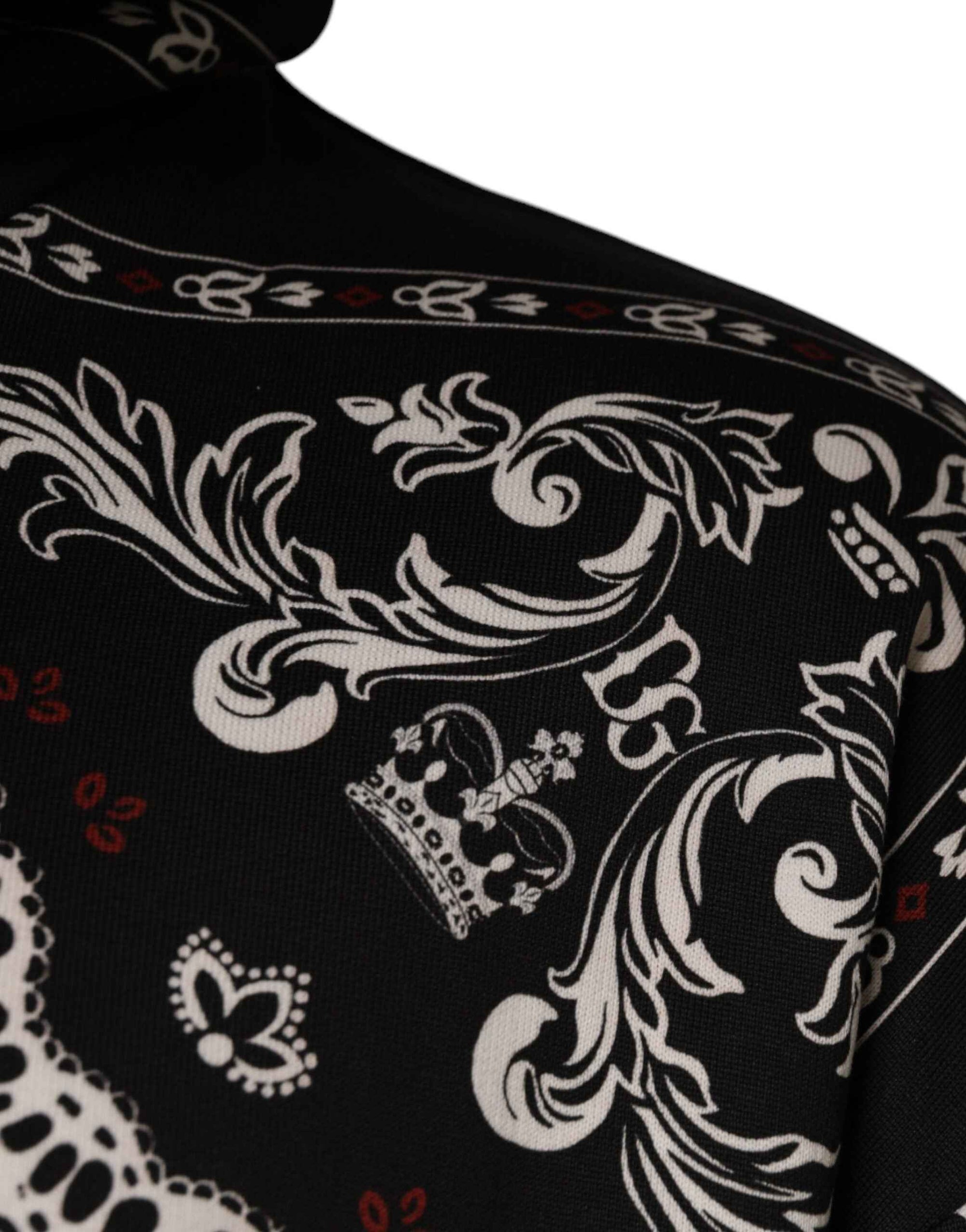 Dolce & Gabbana Black Bandana Print Crown Logo Cotton Hoodie Sweater