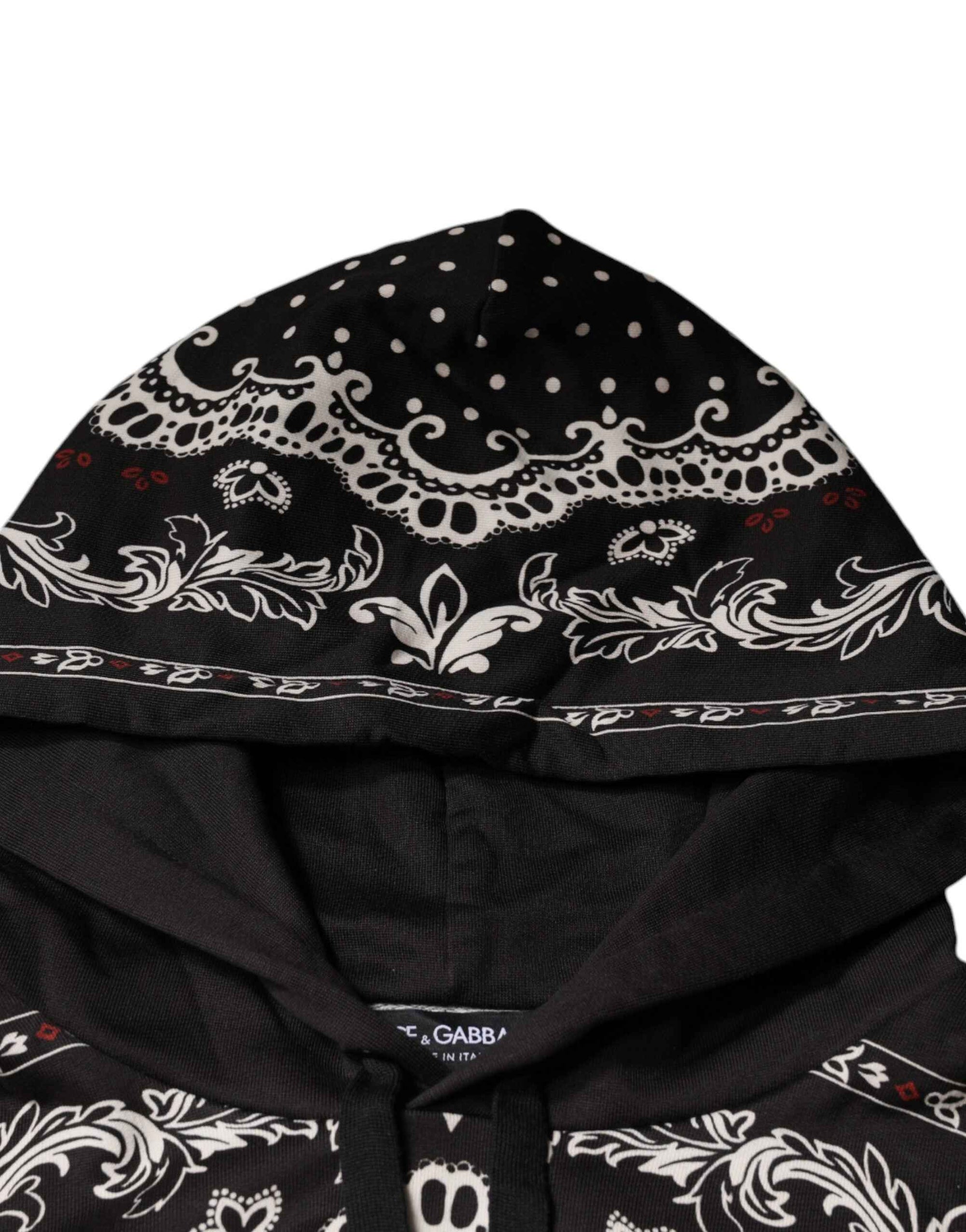 Dolce & Gabbana Black Bandana Print Crown Logo Cotton Hoodie Sweater