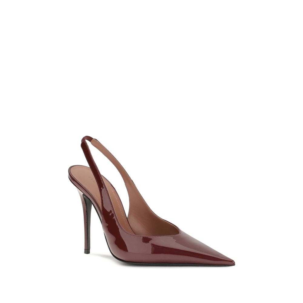 Amina Muaddi Bordeaux Leather Platform Pumps