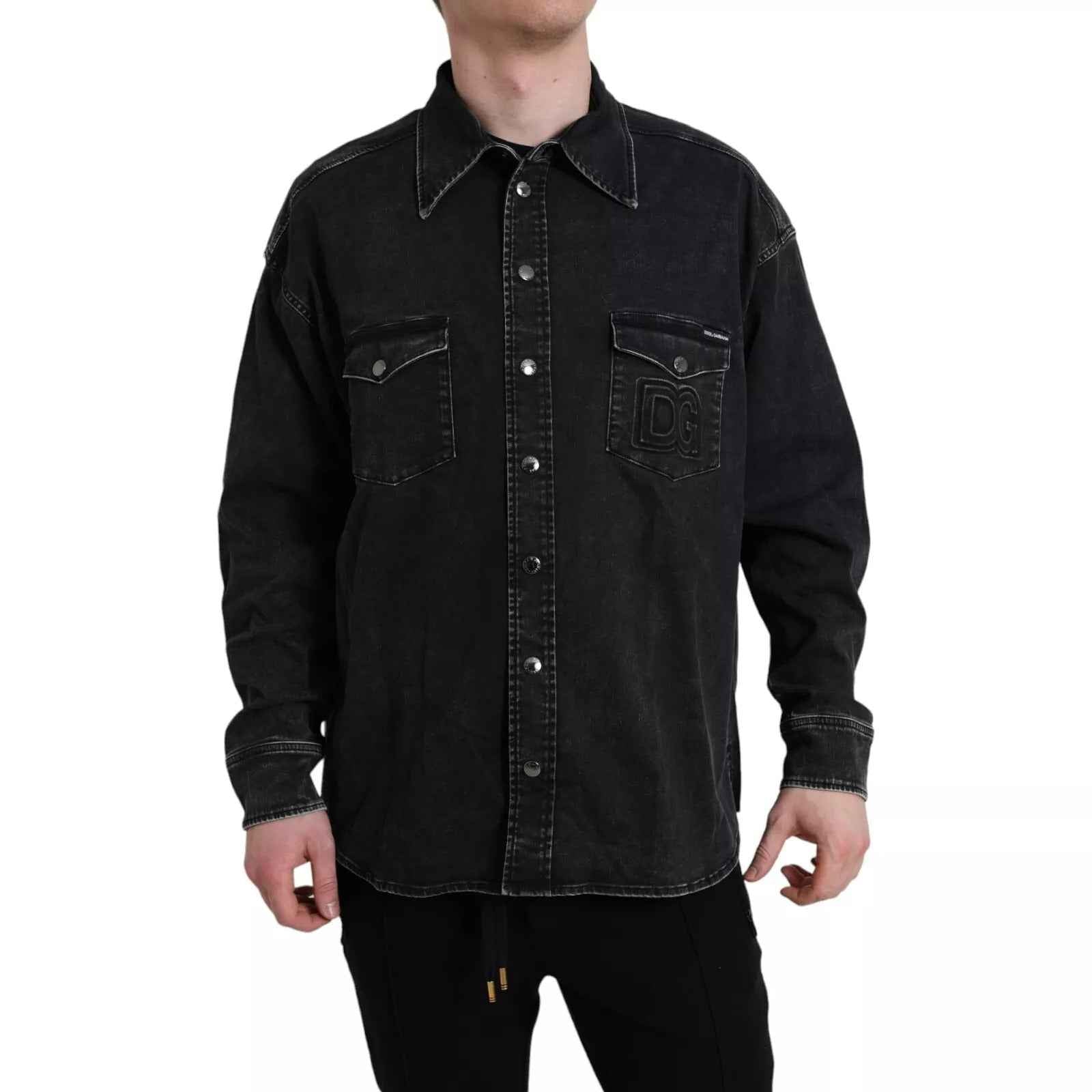 Dolce & Gabbana Black Cotton Long Sleeve Denim Casual Shirt
