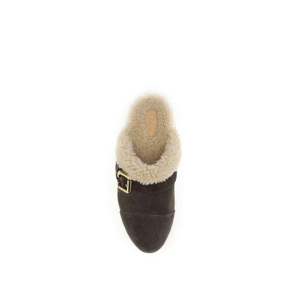 Chloé Brown Fur Clogs