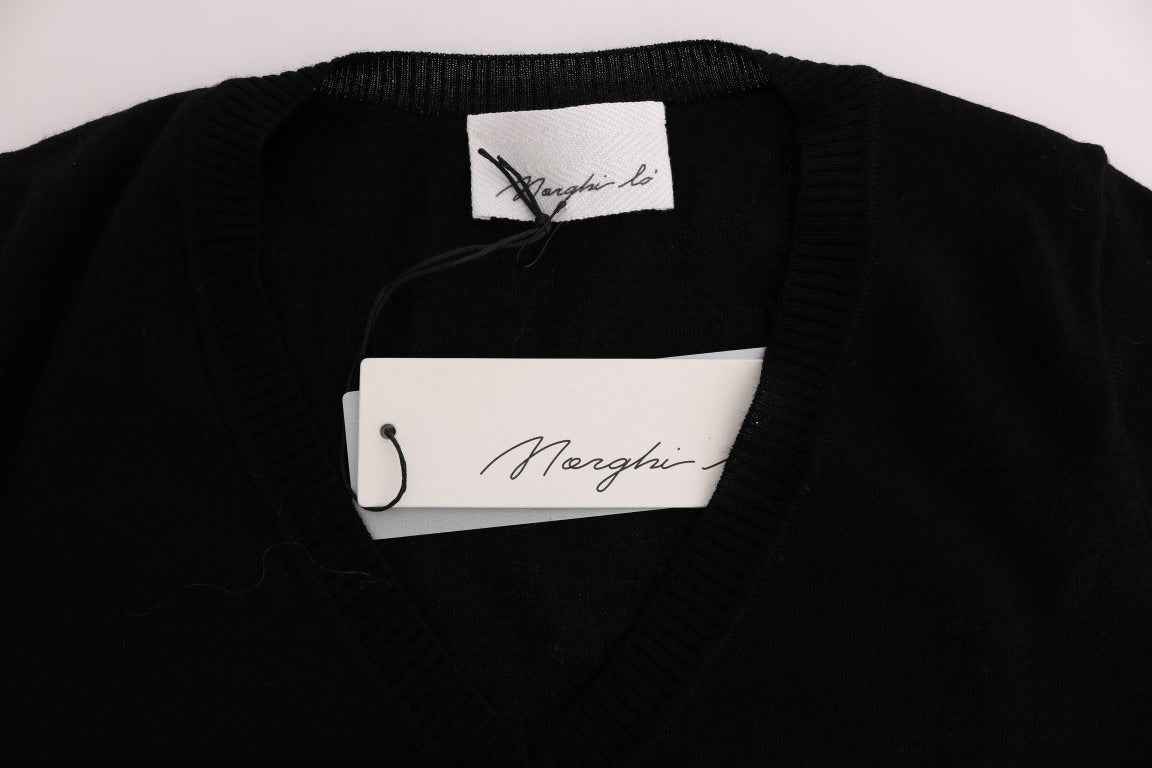 MARGHI LO' Black 100% Lana Wool Blouse Women T-shirt Top