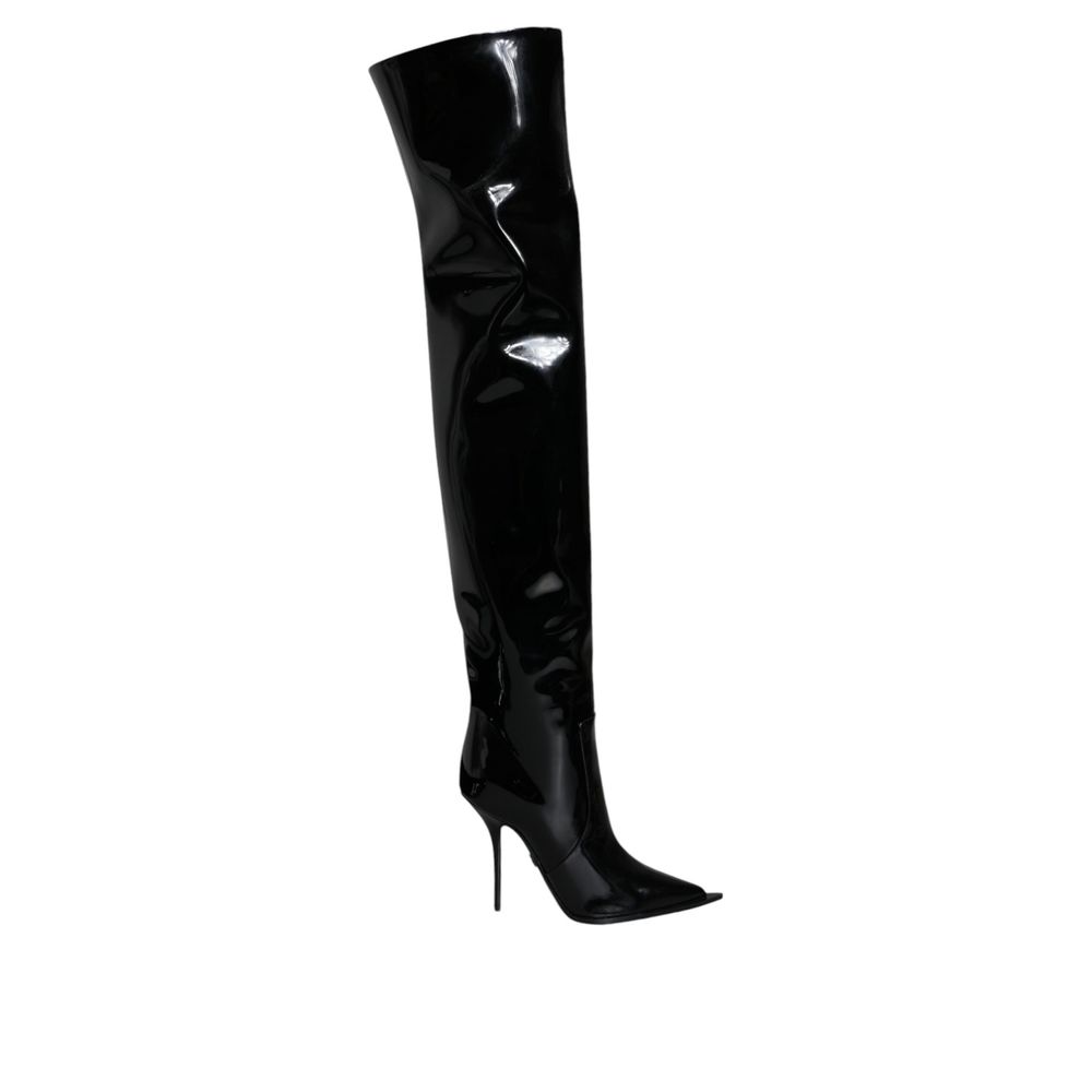 Dolce & Gabbana Black Leather Over The Knee