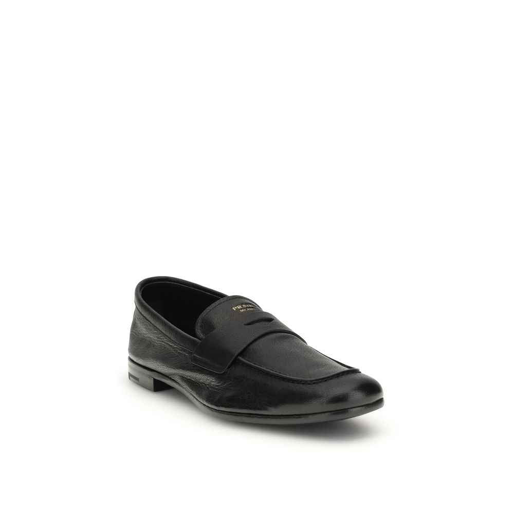 Prada Black Calf Leather Bos Taurus Slip-On Loafers
